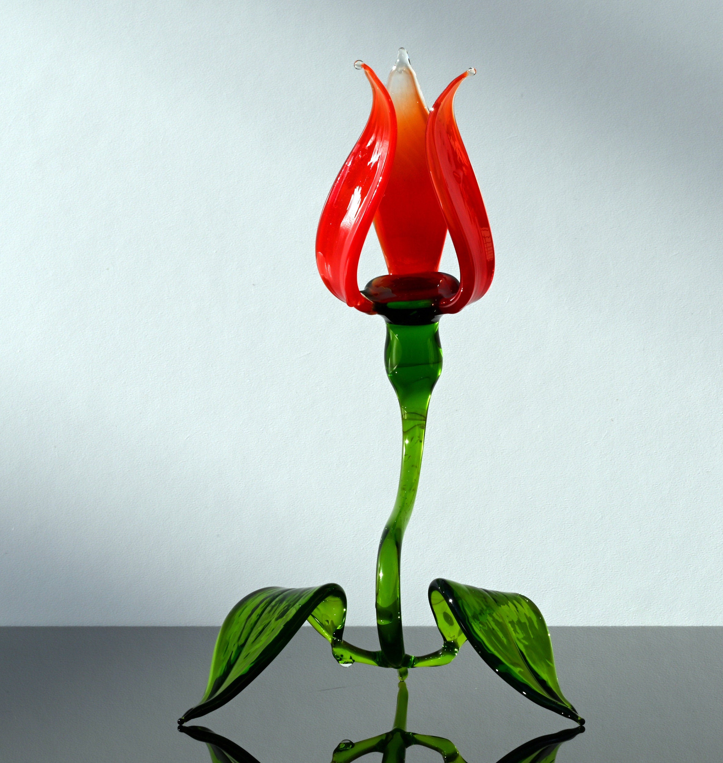 Handmade Red Glass Tulip Flower Sculpture: Collectible Flamework Art