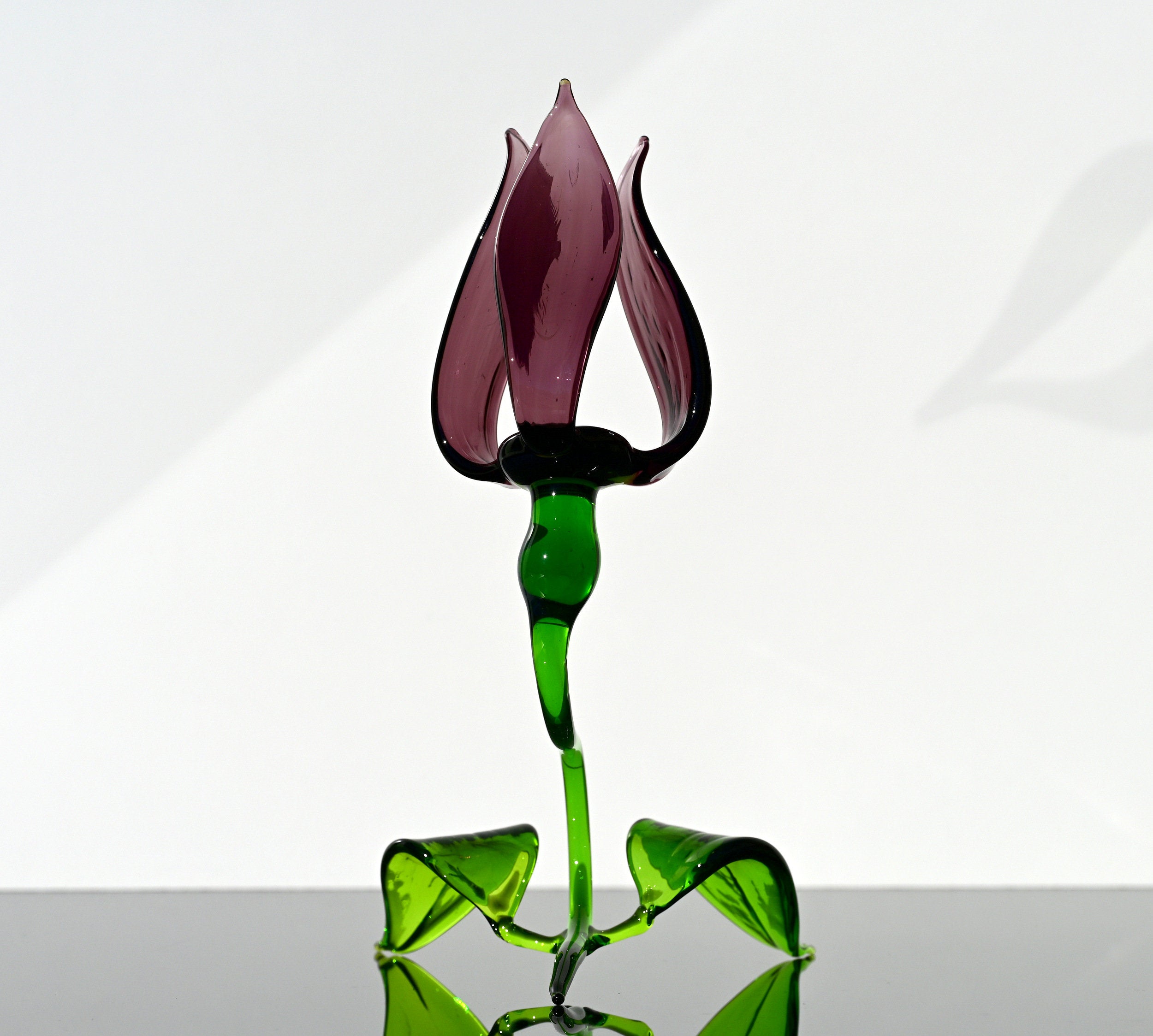 Handmade Purple Glass Tulip Flower Sculpture: Collectible Art Glass