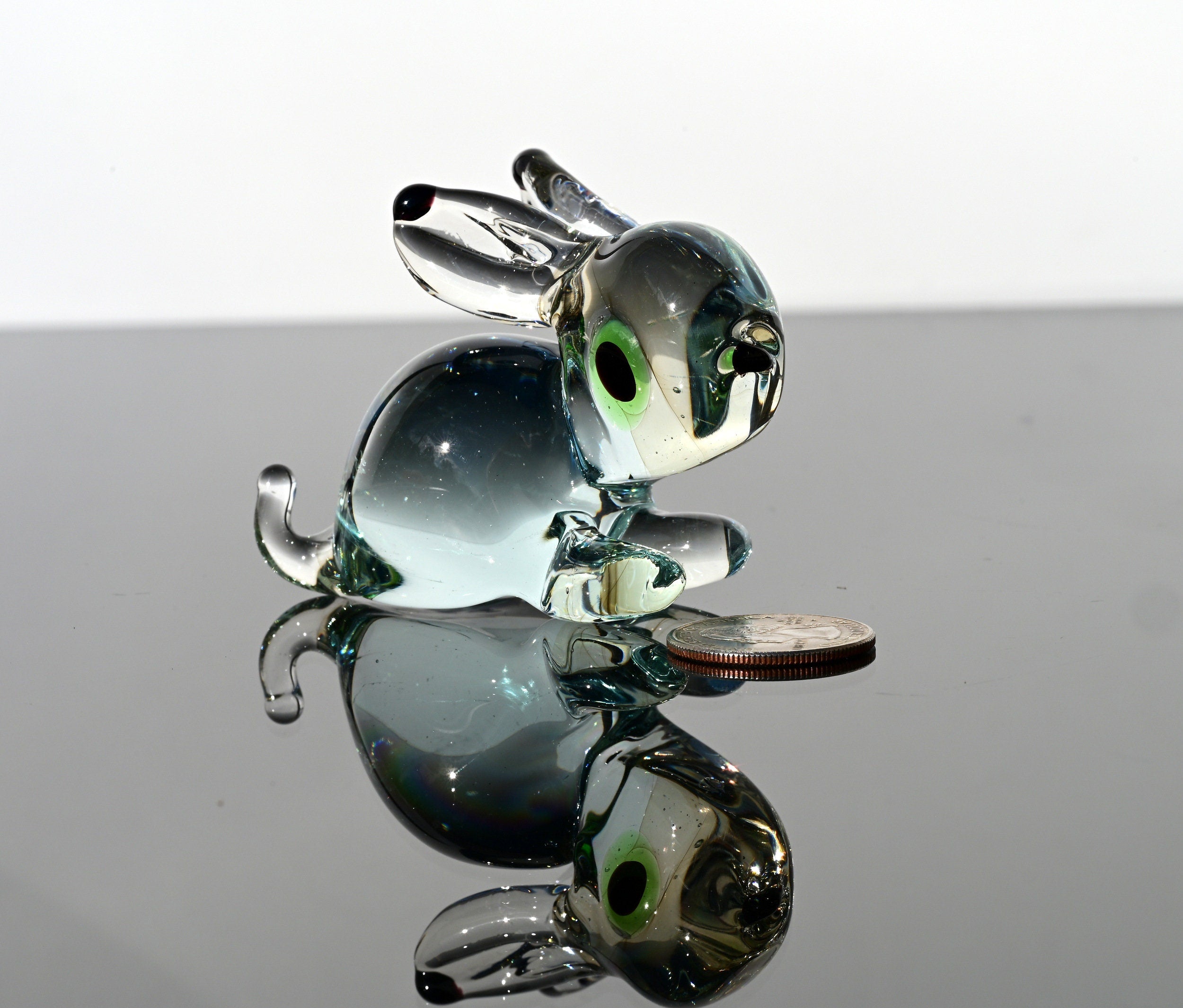 Handmade Clear Glass Bunny Figurine: Flame Work Sculpture, 3.5"