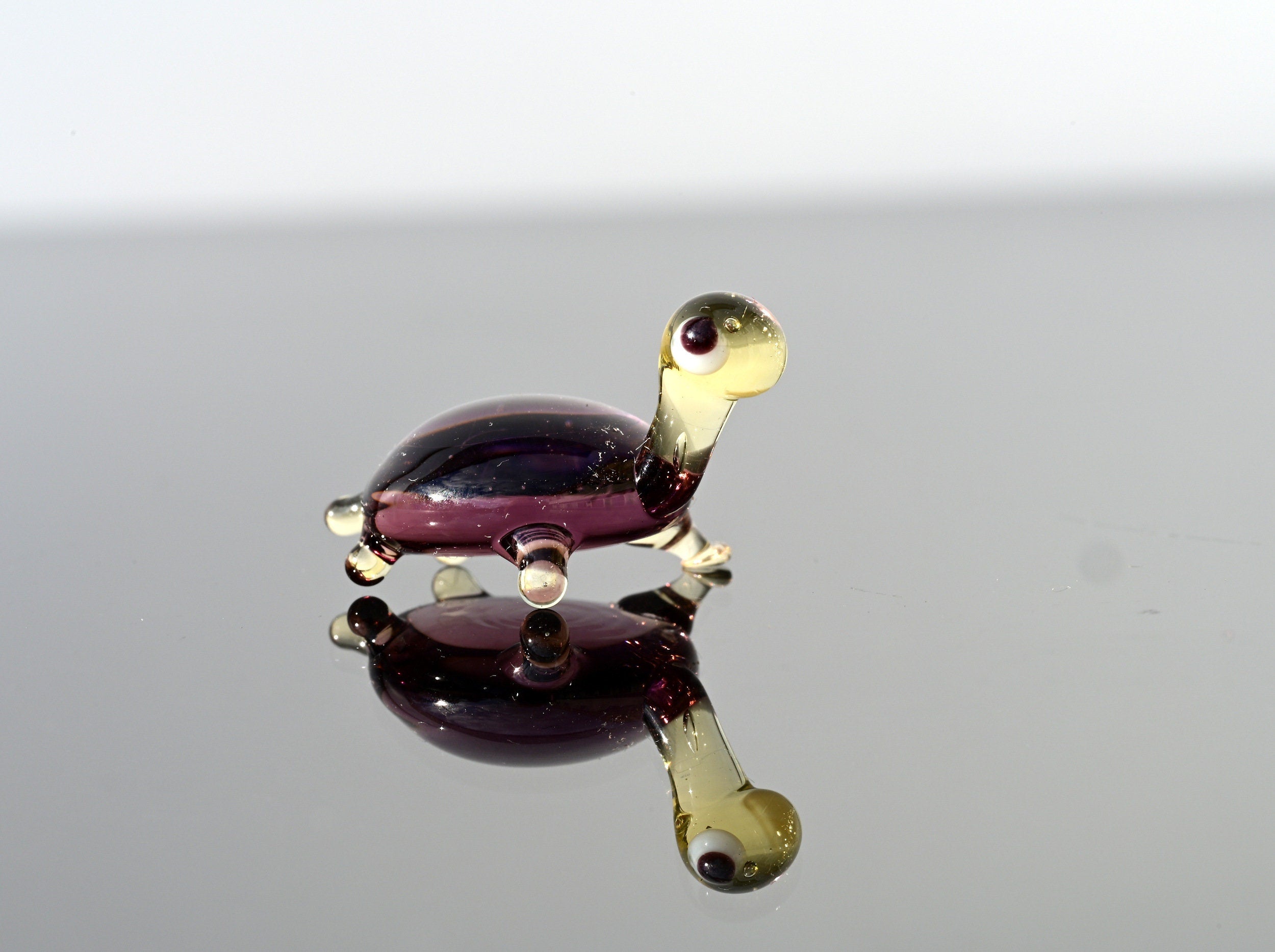 Tiny Glass Turtle Figurine: Purple Miniature Character