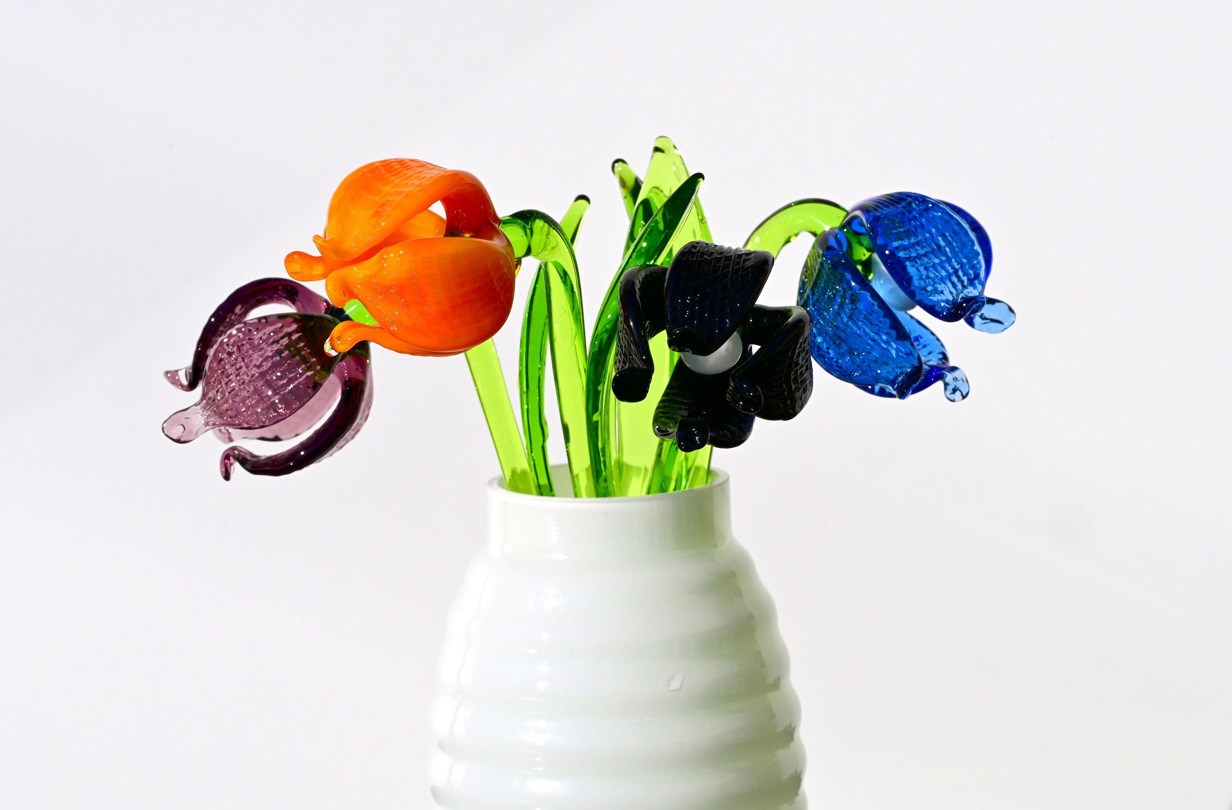 Handmade Multicolor Glass Flower Bouquet: Flame-Worked Garden Art