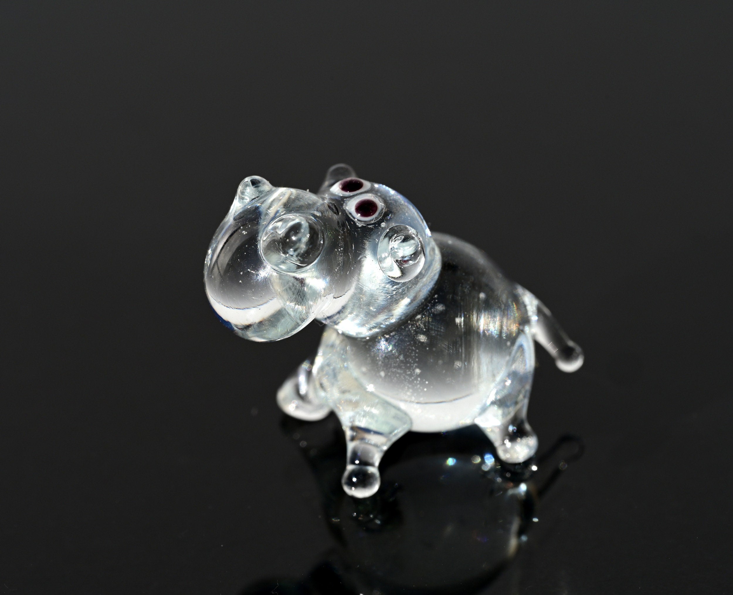 Lampwork Glass Hippopotamus Miniature: Whimsical Hippo Figurine