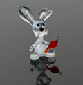 Handmade Glass Bunny Figurine: Whimsical Clear Rabbit with Carrot