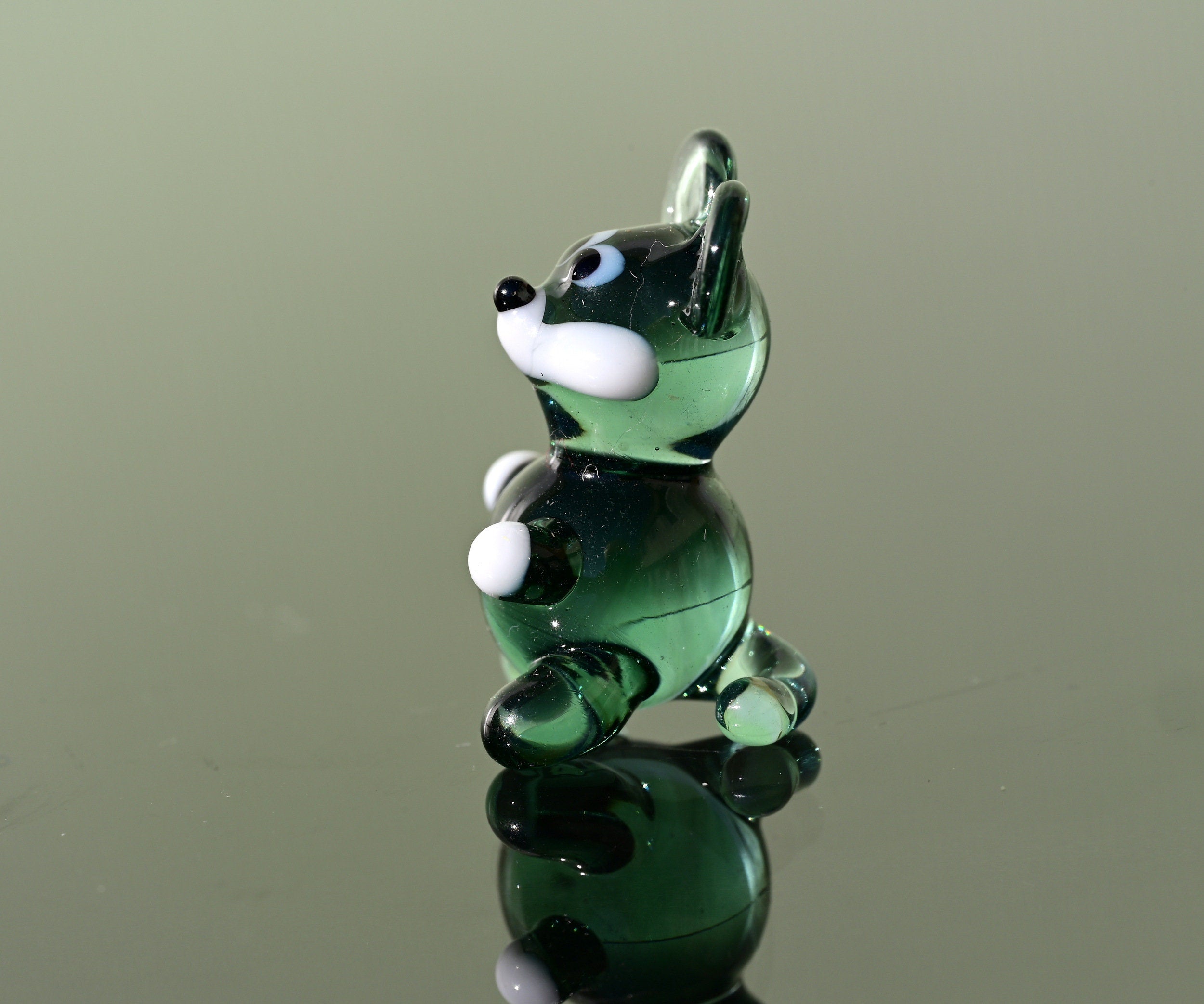 Lampwork Glass Mouse Miniature: Whimsical Green Figurine