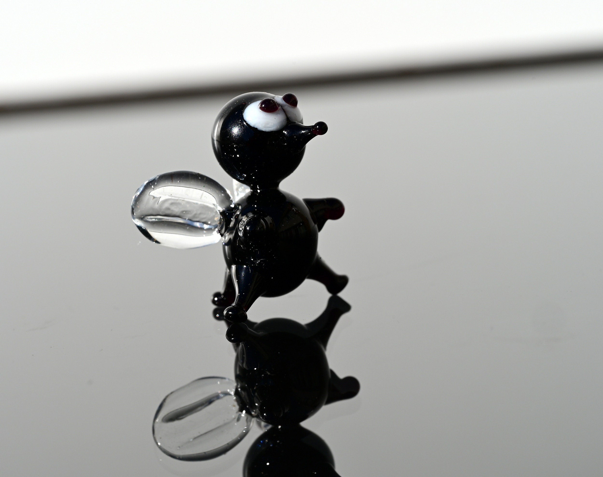 Lampwork Glass Fly Miniature: Whimsical Black Clear Figurine