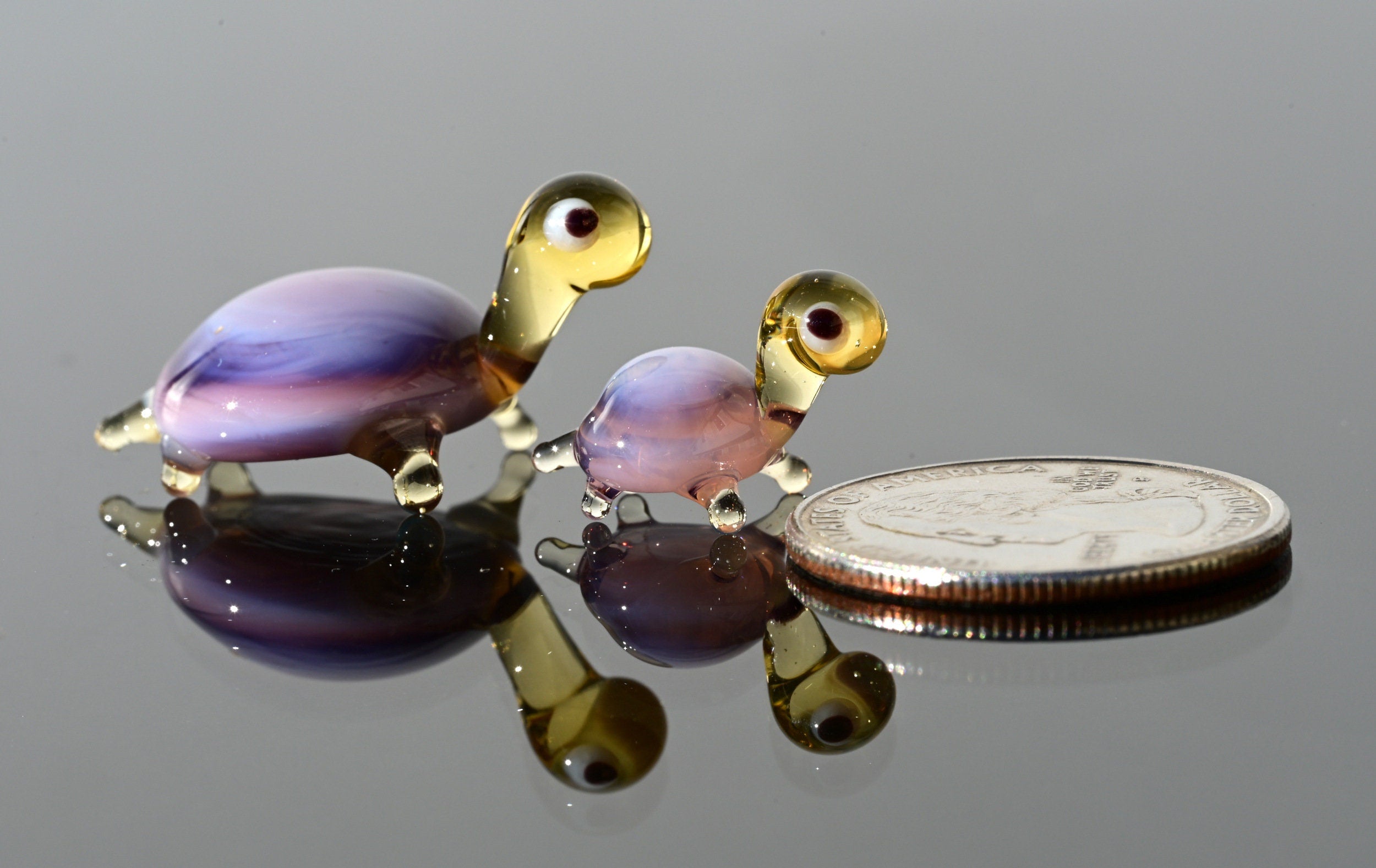 Lampwork Glass Turtle Figurines: Purple Glass Menagerie, Set of Two