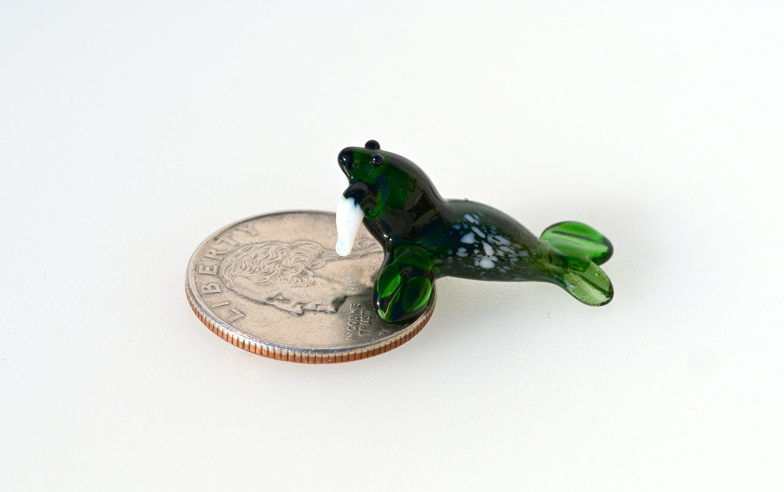 Hand-Blown Glass Walrus Miniature: Lampwork Figurine