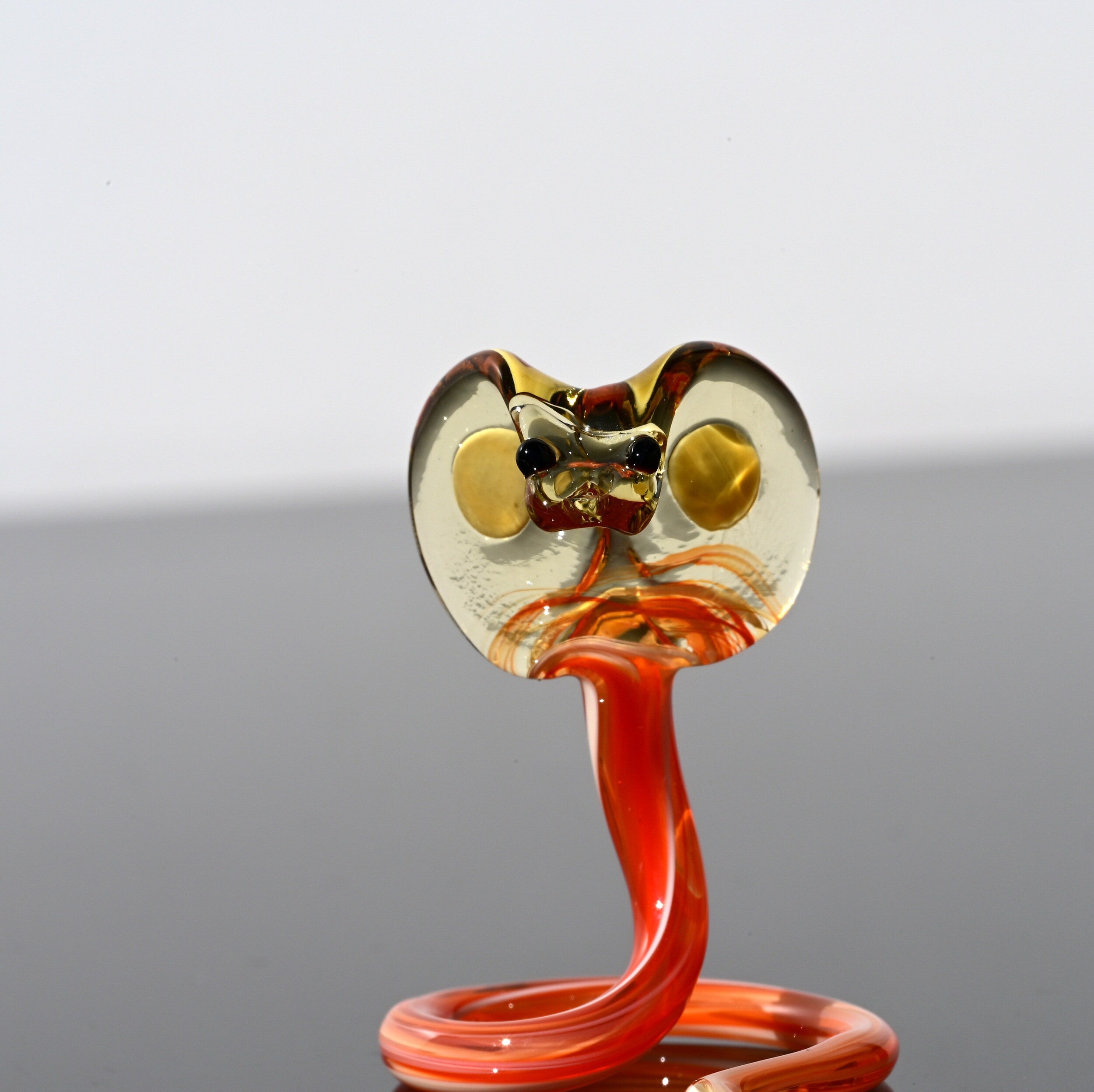 Gracious orange-yellow art glass Cobra, whimsical, character from Glass Menagerie, precious gift.