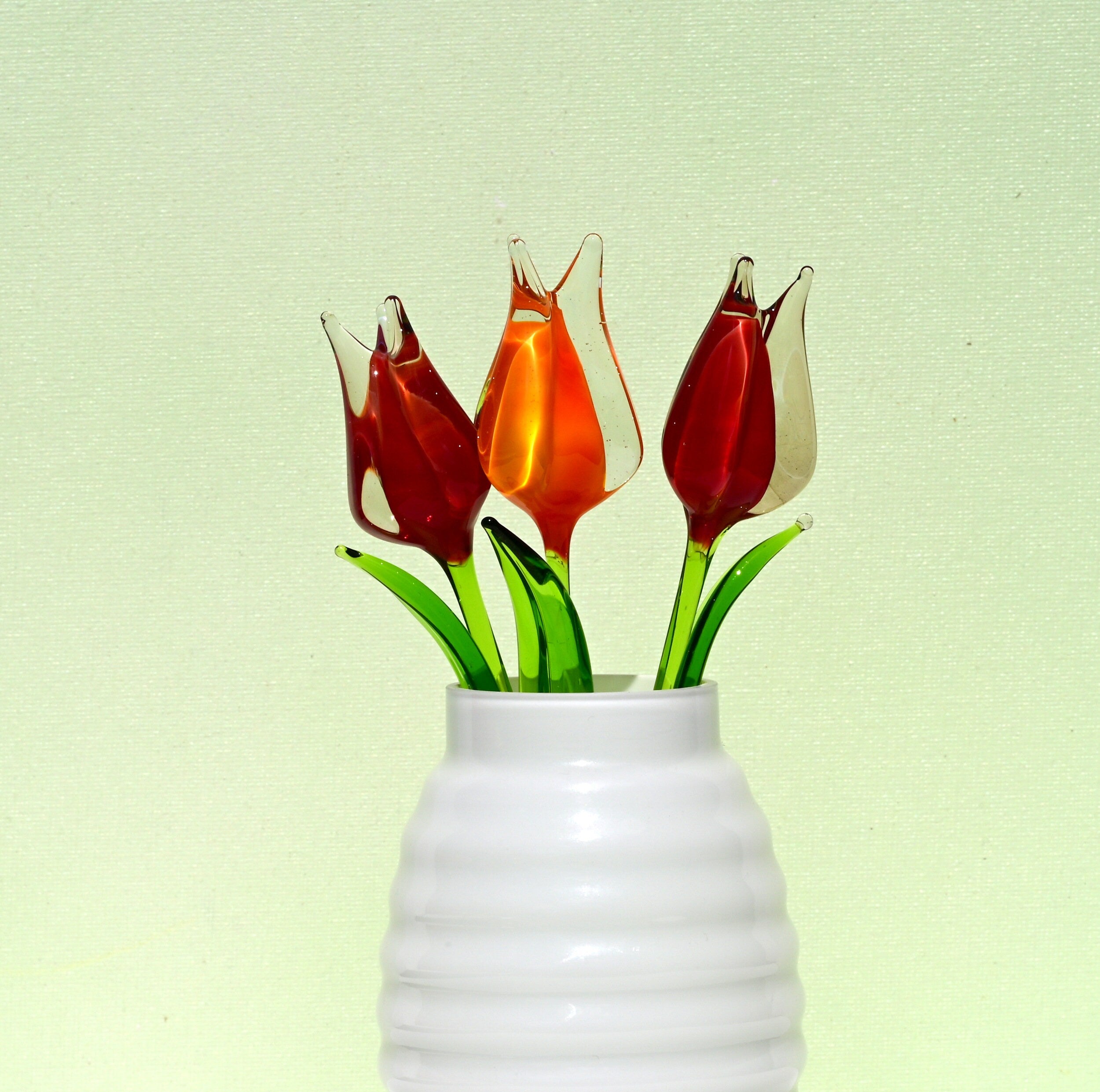 Handmade Glass Tulip Bouquet: Red-Orange Floral Sculpture