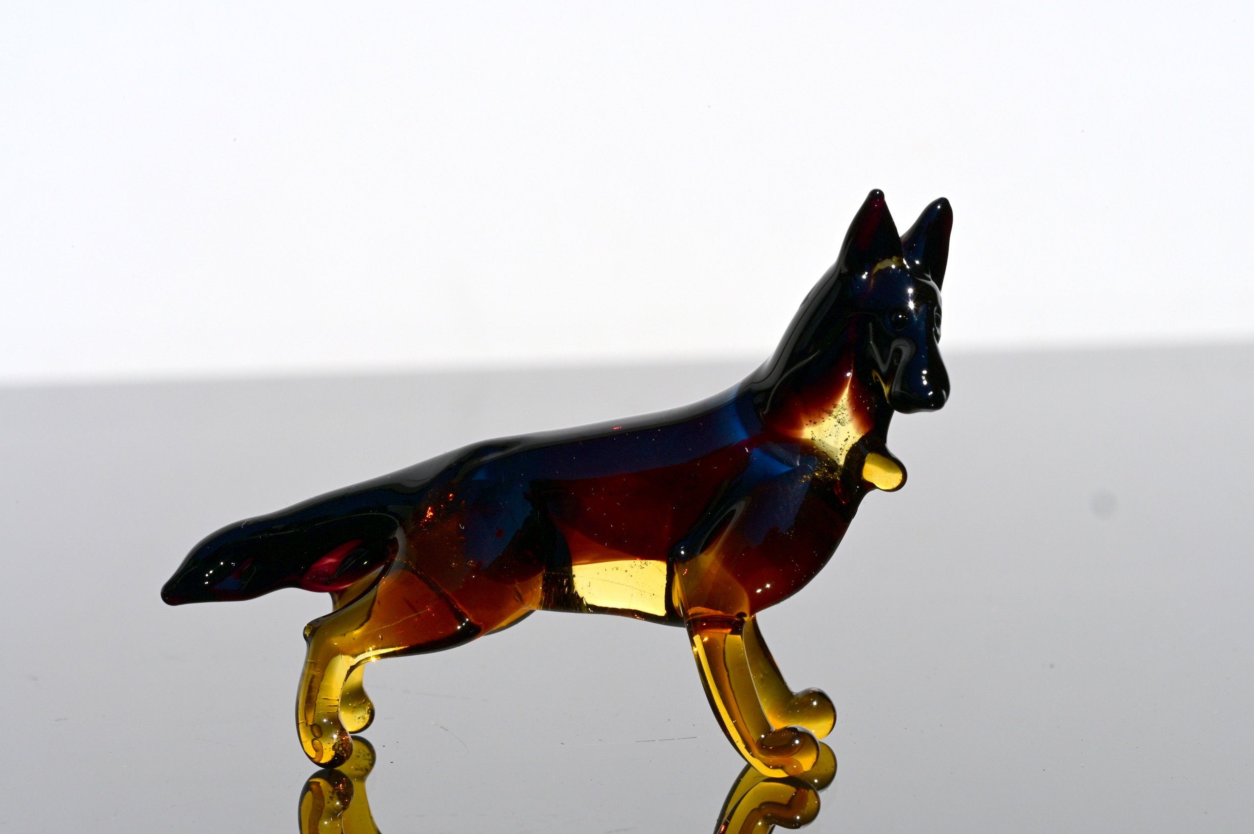 Handmade Glass German Shepherd Figurine: Flame Work Art, 2.5 inch