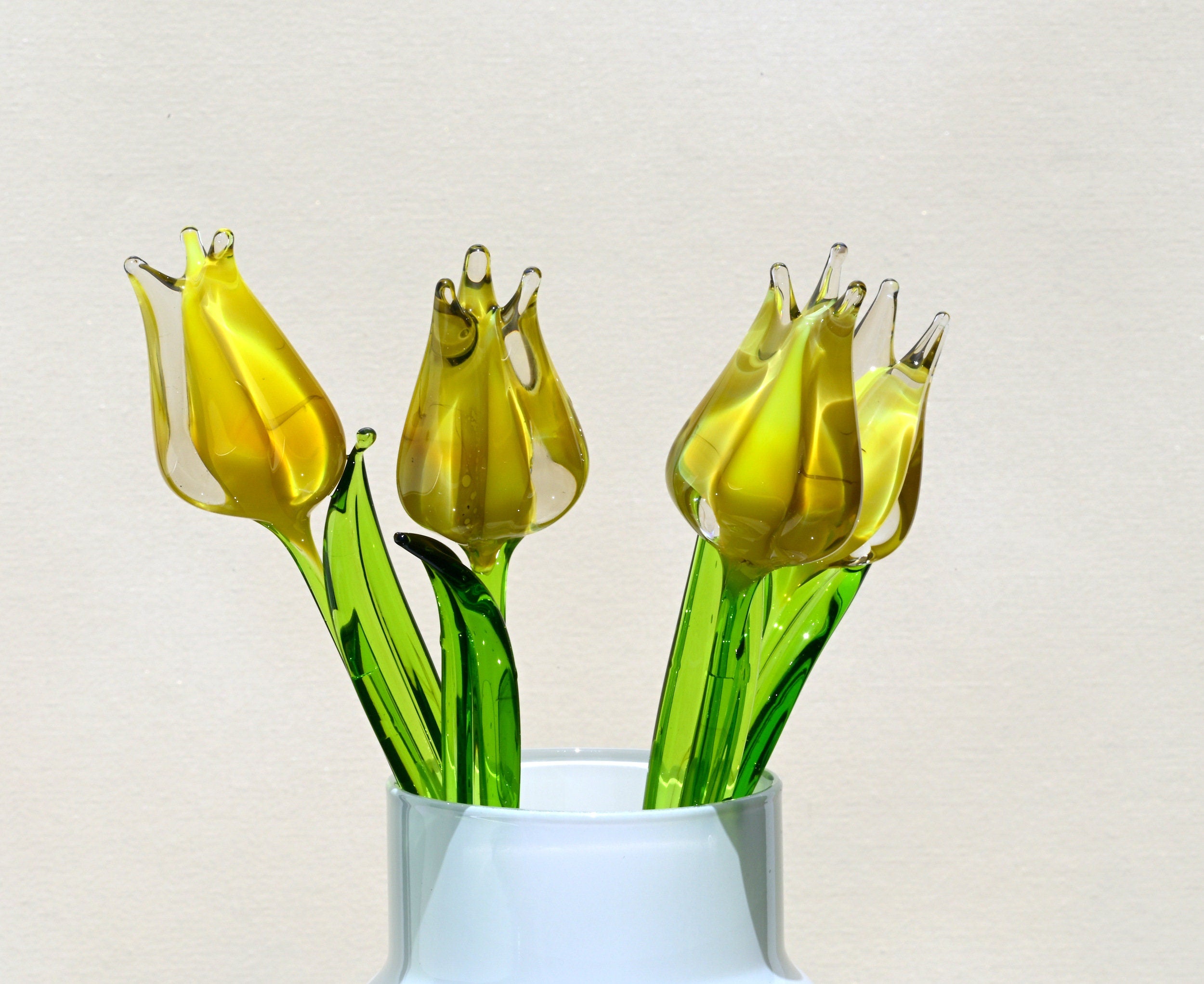Handmade Yellow Opal Glass Tulip: Flame Worked Sculpture