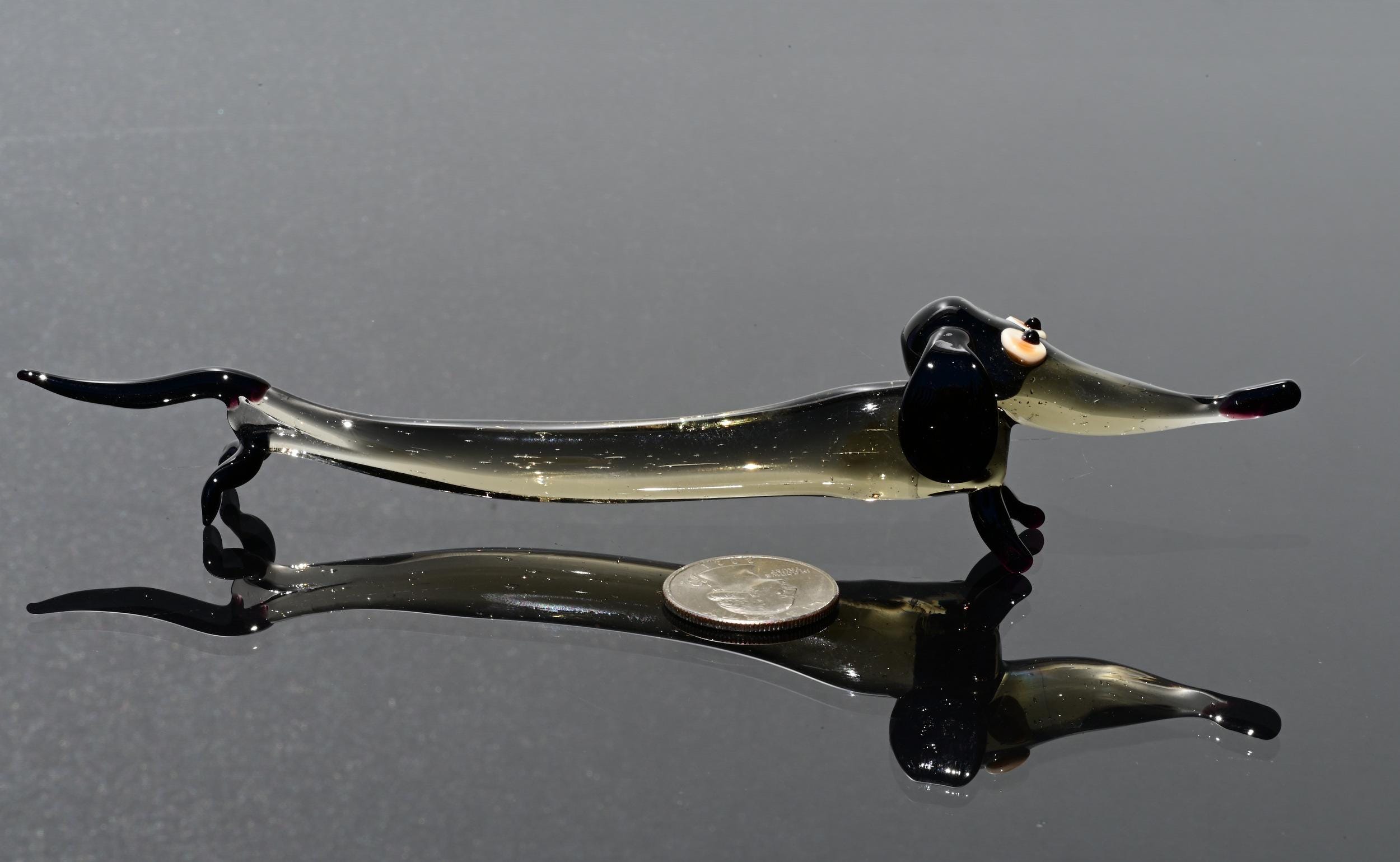Handmade Glass Dachshund Figurine: Whimsical Limousine Dog Sculpture