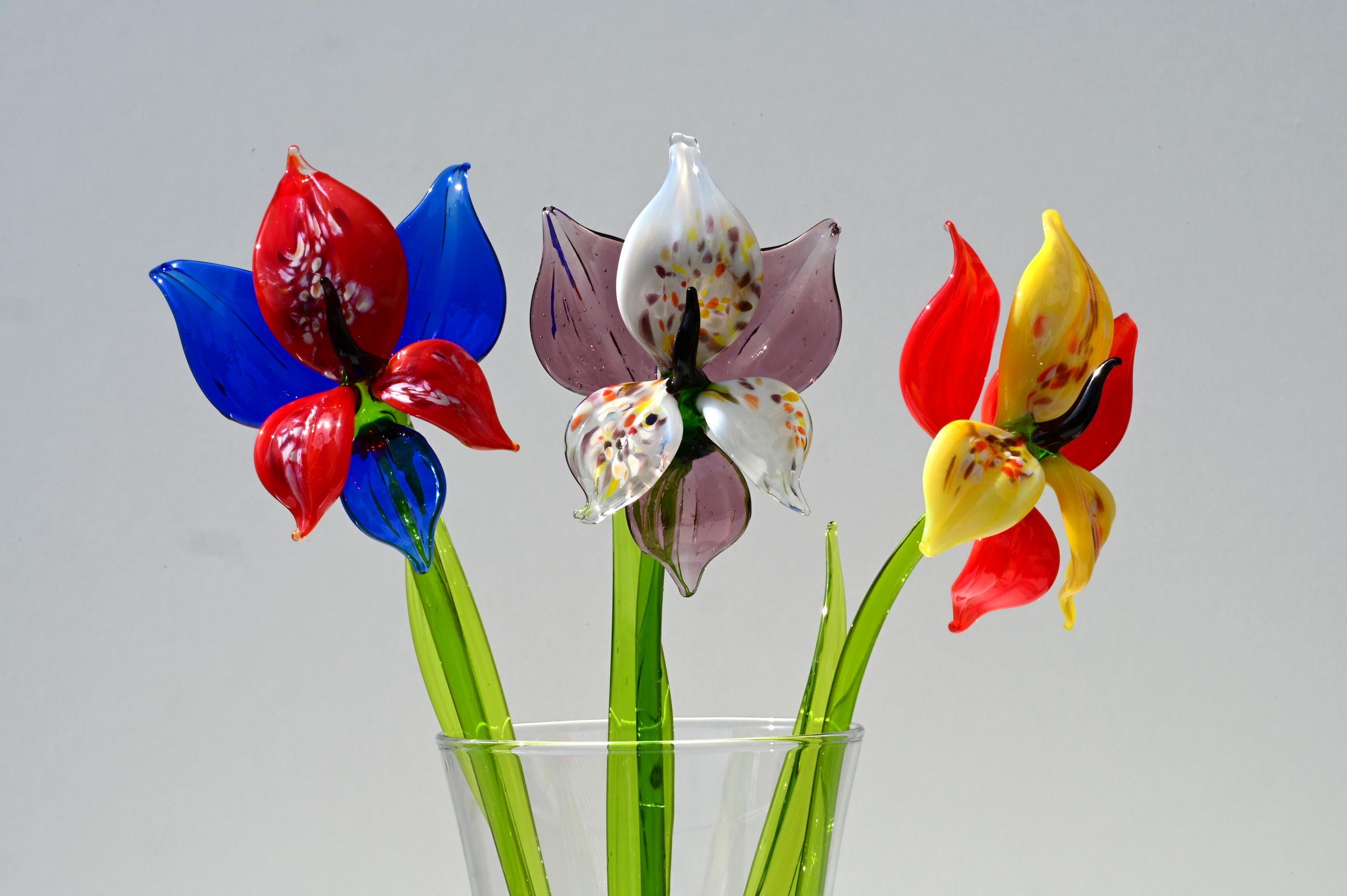 Handmade Glass Orchid Bouquet: Colorful Floral Sculpture, Flame Work Art
