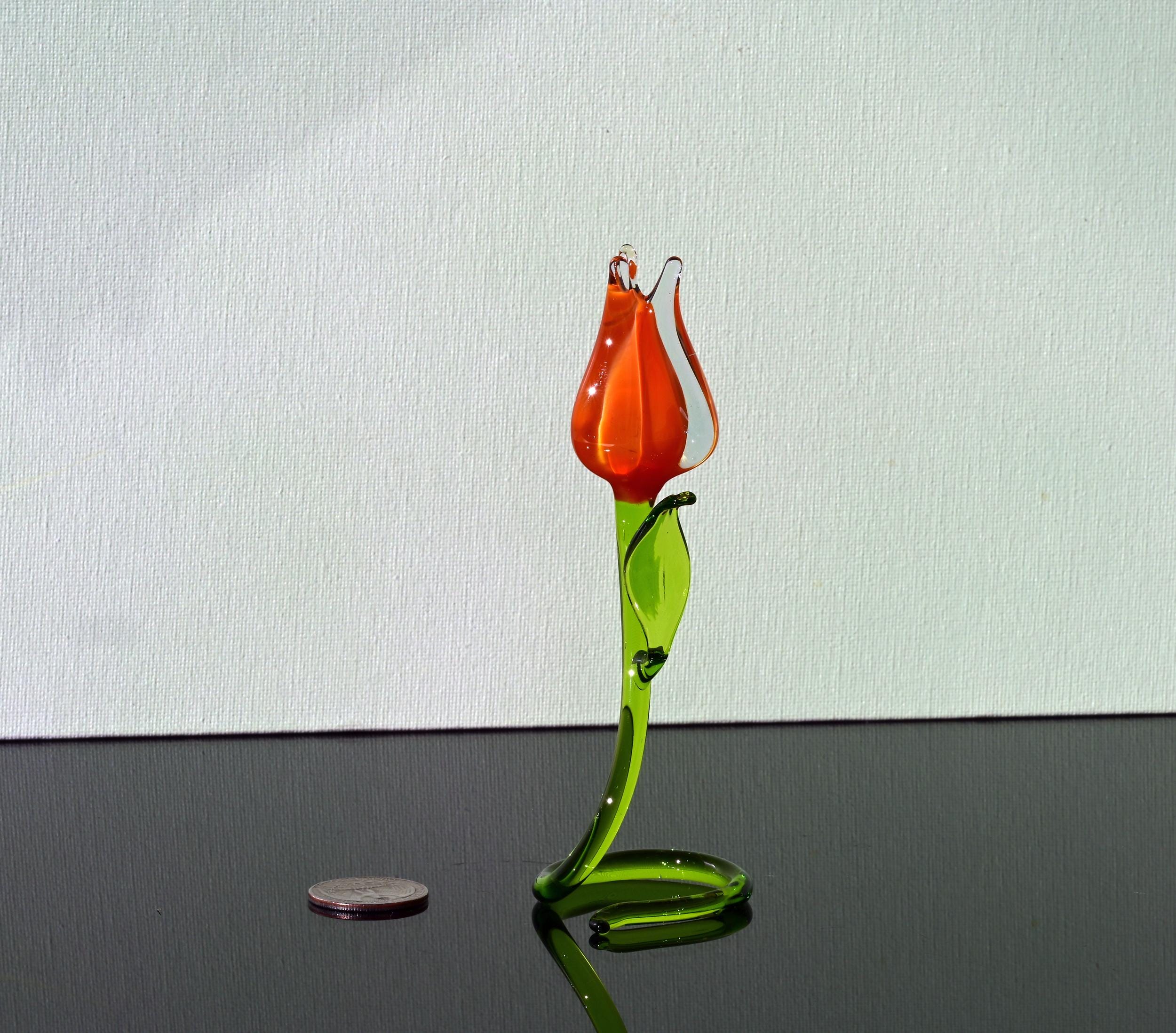 Handmade Orange Glass Tulip Sculpture: Flame Work Art, 6 Inch