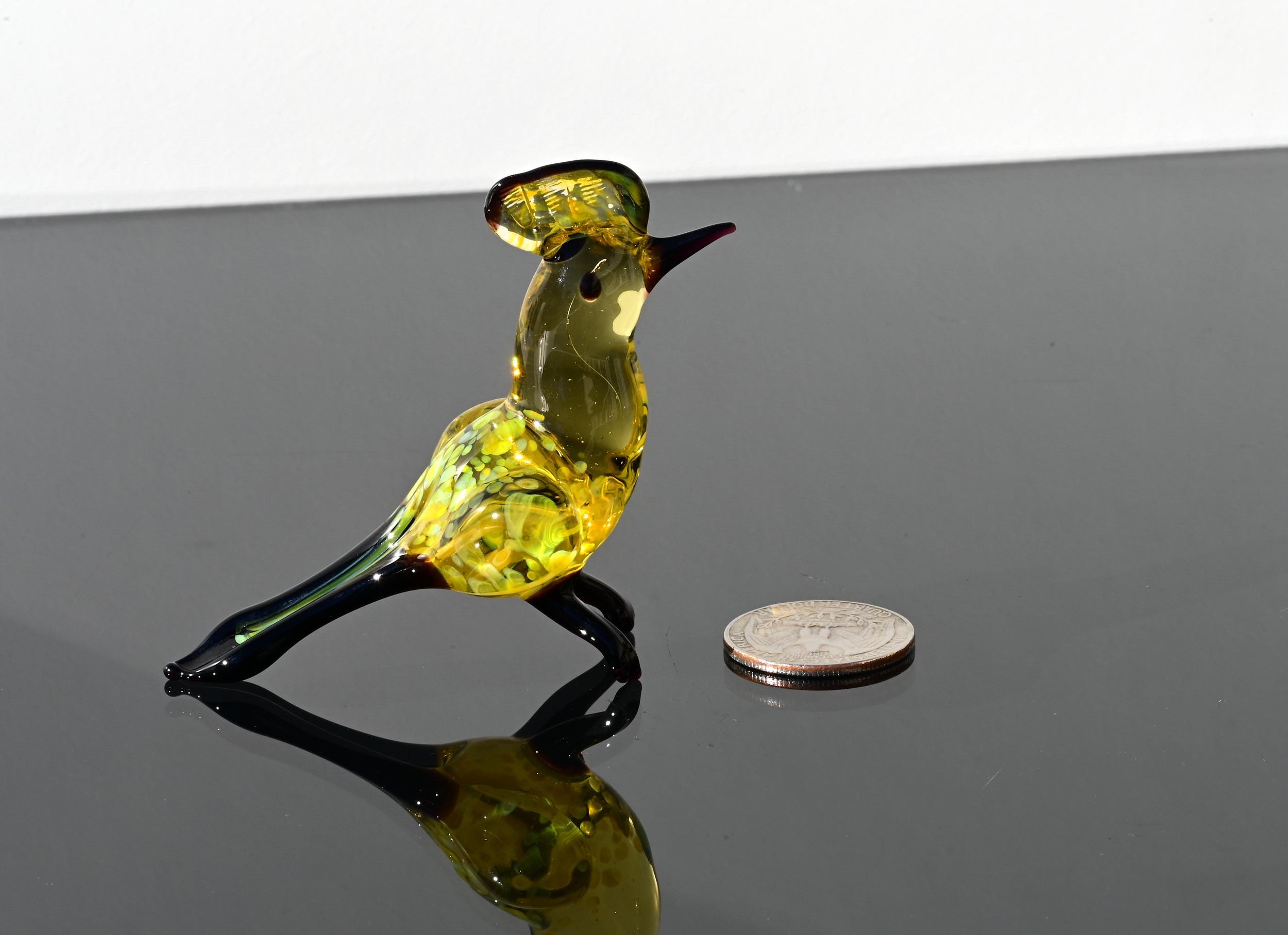 Handmade Yellow Glass Bird Figurine: Collectible Art Glass Sculpture