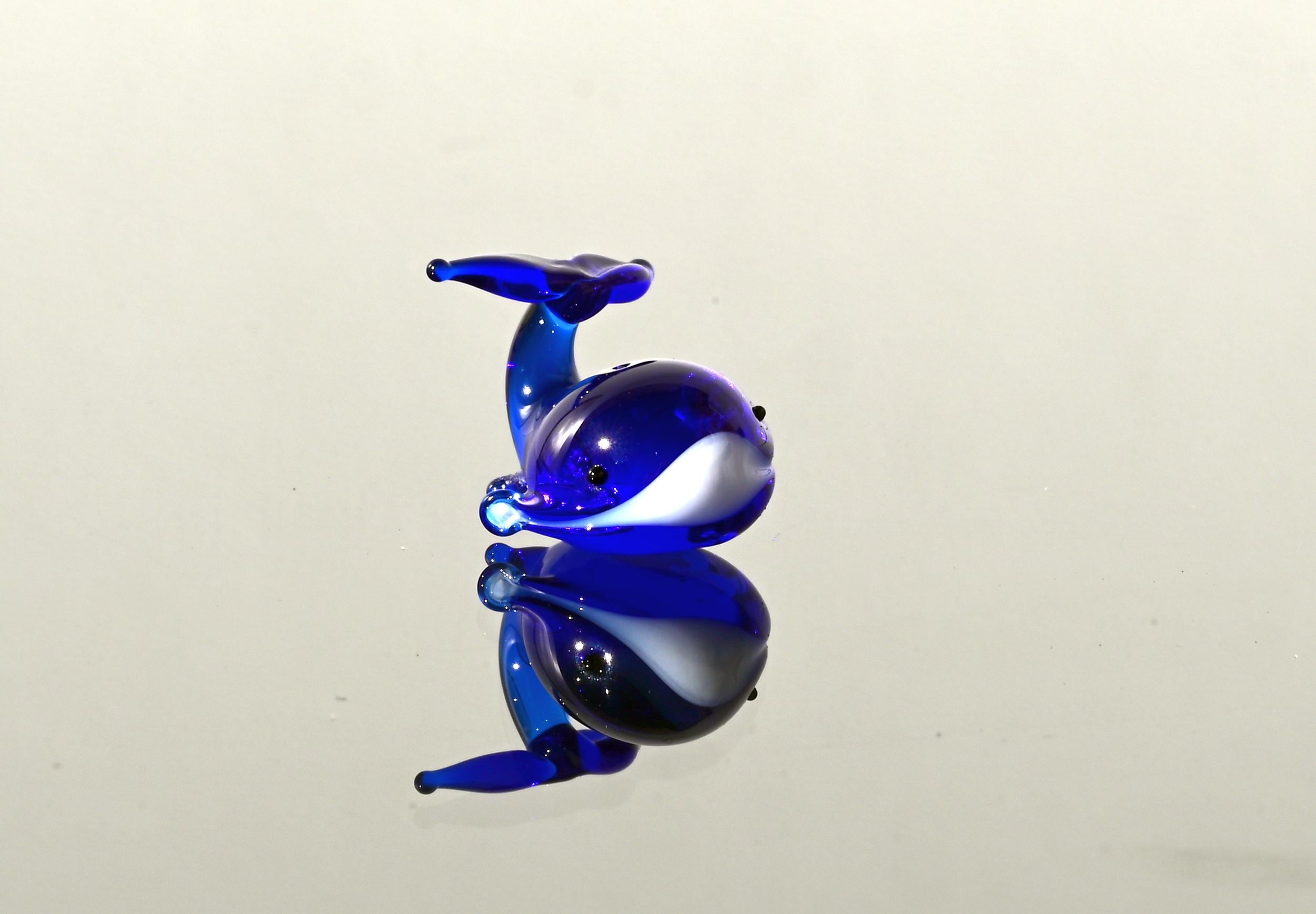 Miniature Blue Glass Whale: Tiny Glass Menagerie Figurine