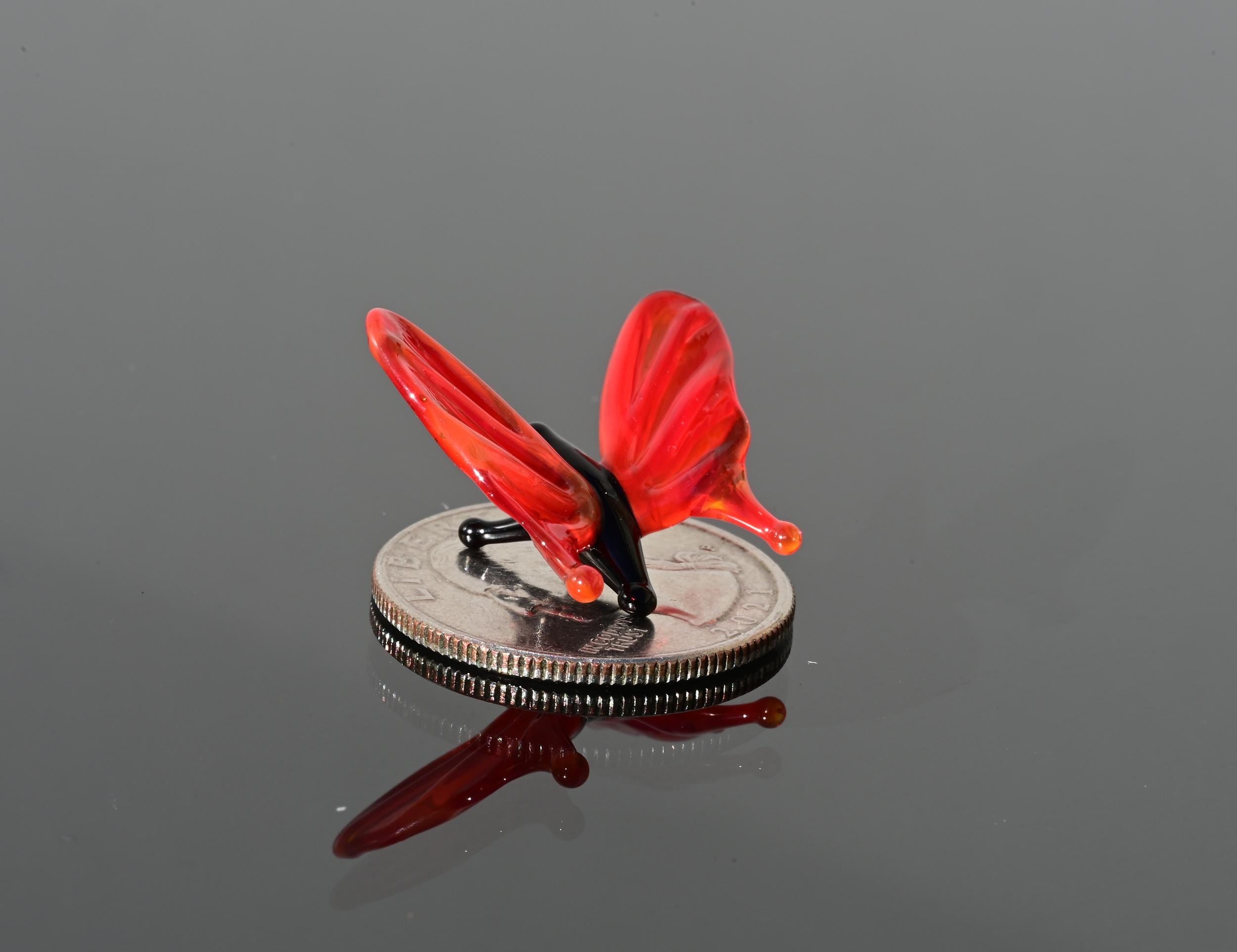 Tiny Red Glass Butterfly Figurine: Flame-Worked Sculpture, 1 Inch