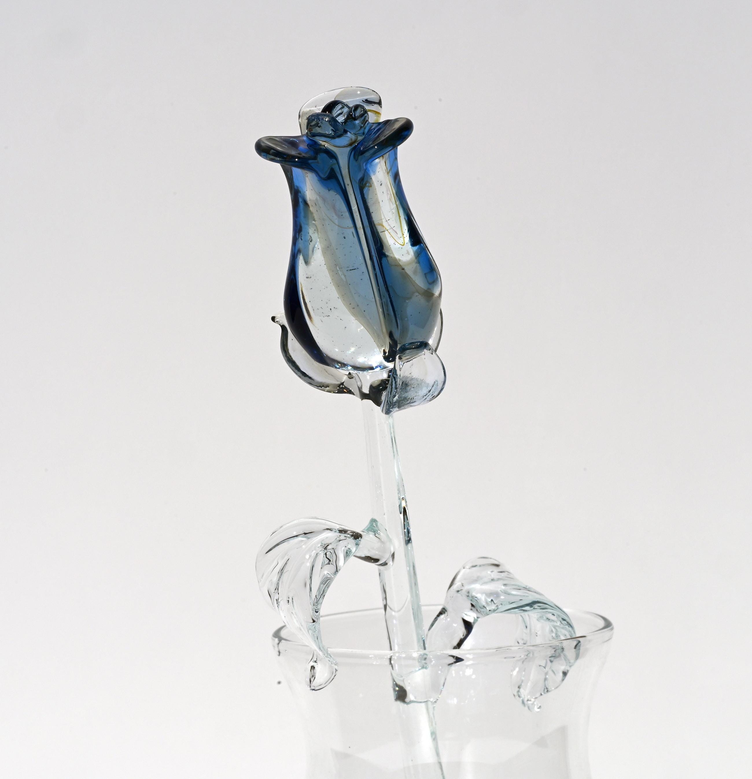 Glass Rose - Glass Flowers Bouquet - Handmade Glass Flowers Rose - Blown Glass Flowers - Blue Glass Rose - Mothers day Gift for Her