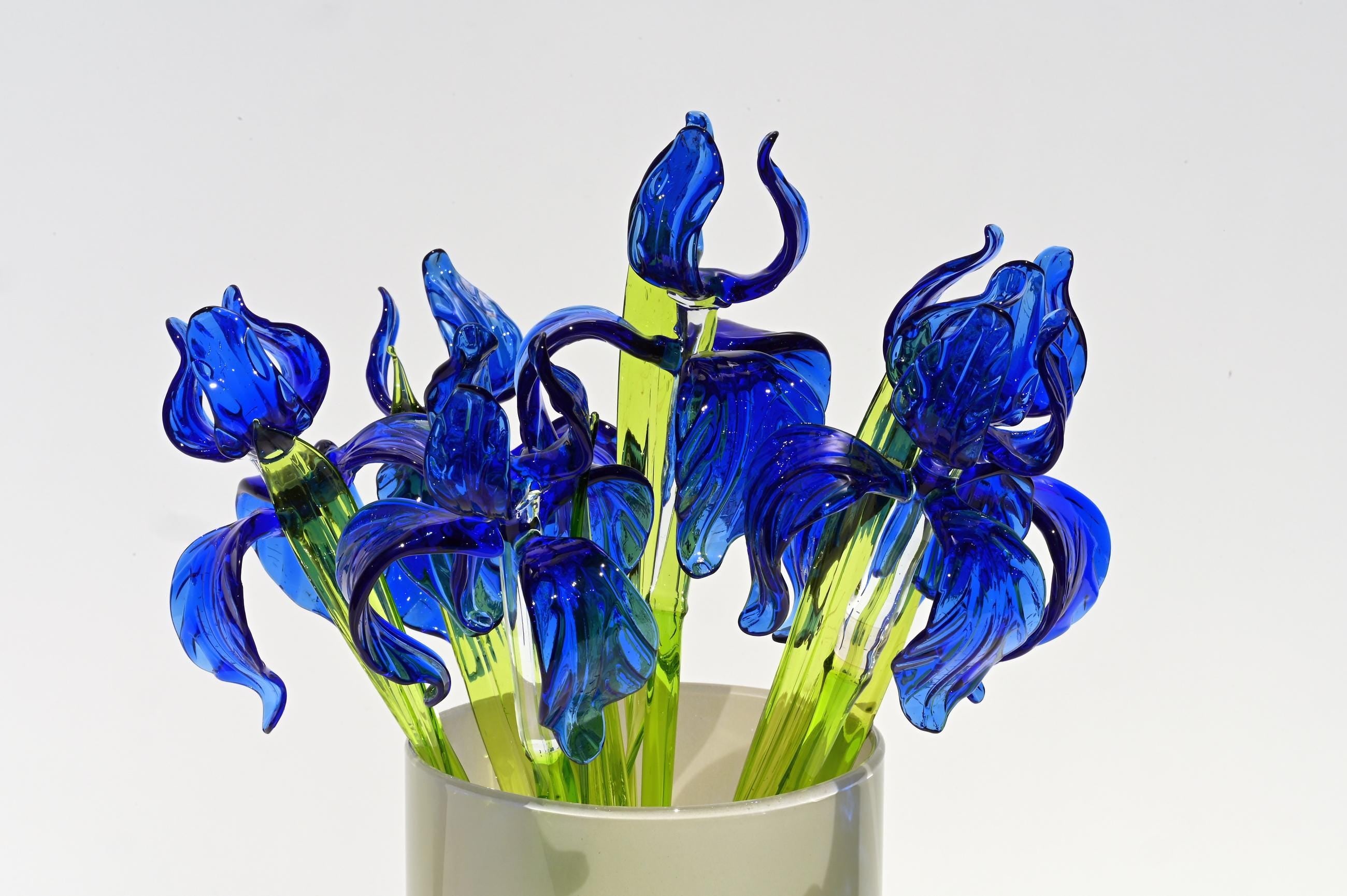 Glass Iris Flower - Hand Blown Glass Iris - Blue Glass Flowers Bouquet - Blown Glass Flowers - Christmas Gift for Mom