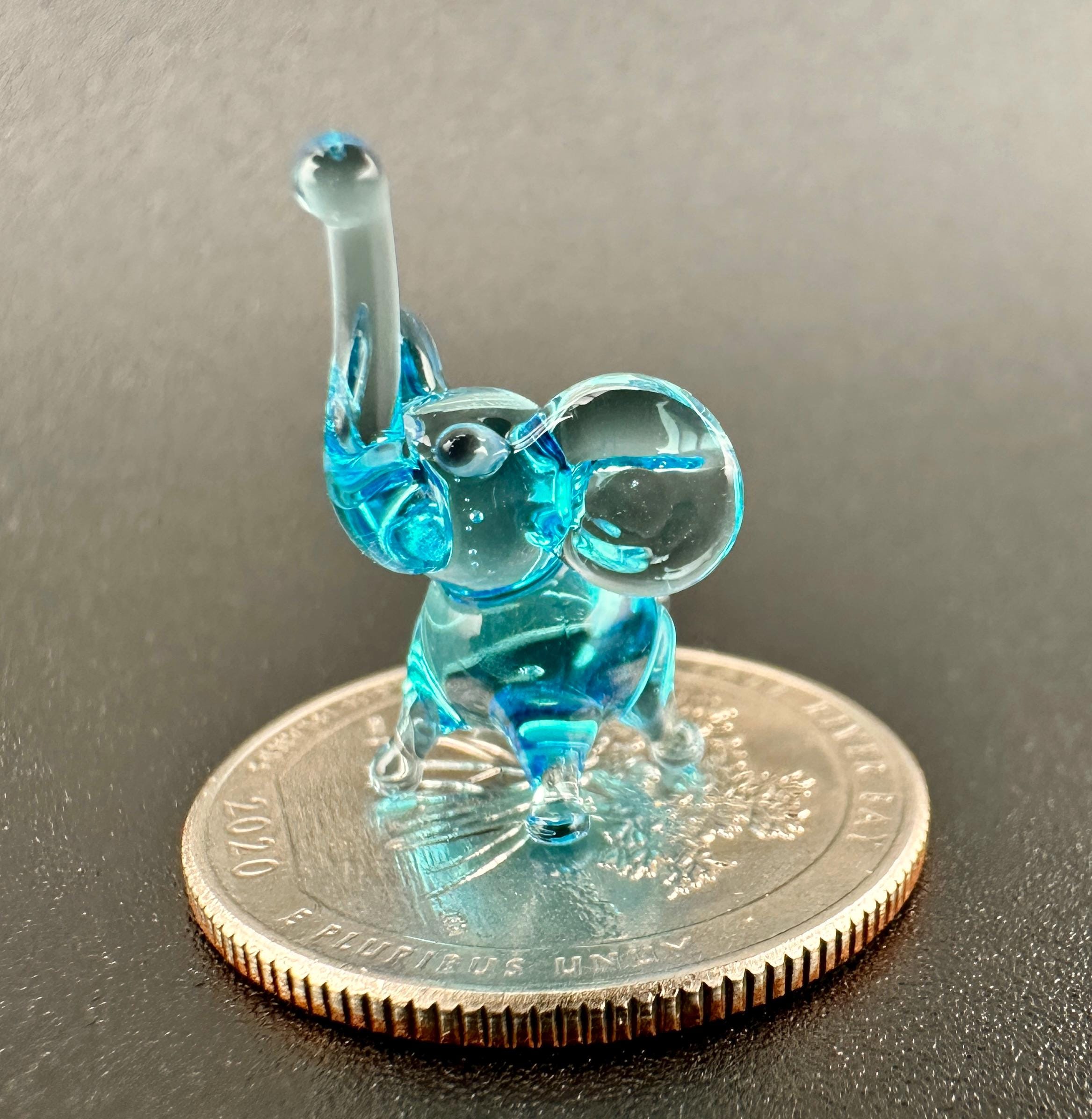 Handmade Glass Elephant | Tiny Blue Good Luck Charm | Ocean Desk Pal Gift