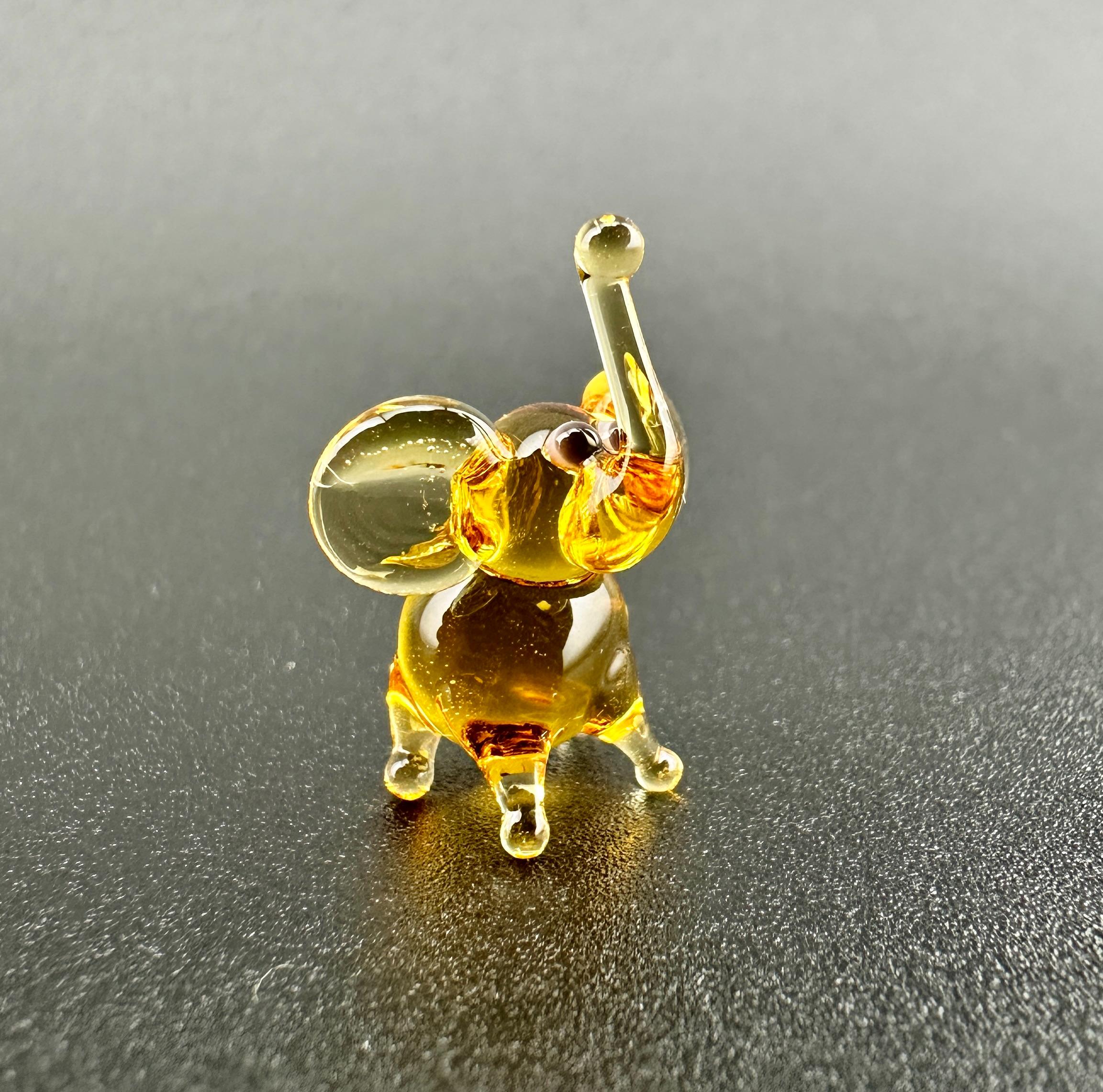 Handmade Glass Elephant | Tiny Good Luck Charm | Golden Desk Friend Gift