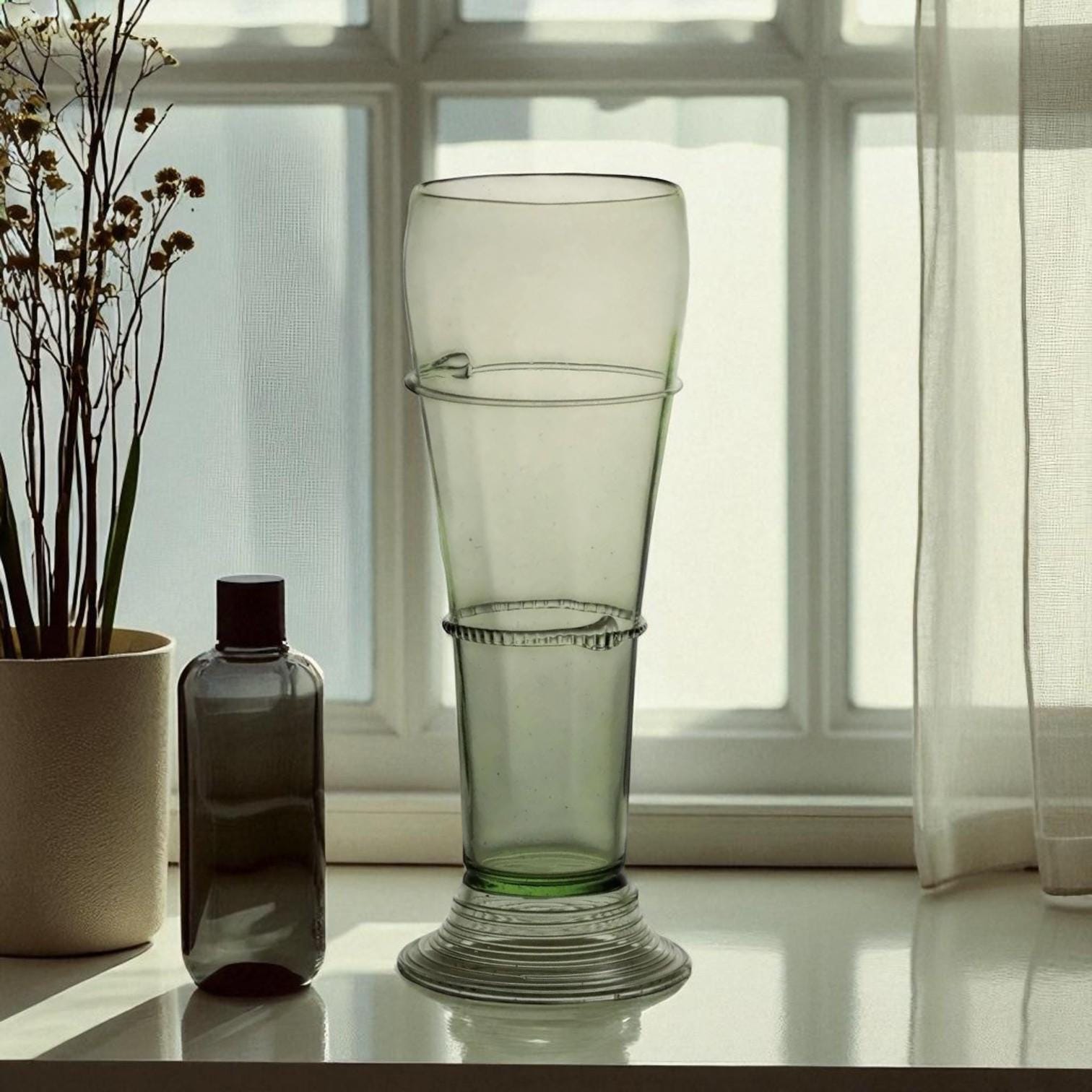 Handmade Forest Glass Tall Vase – č. 3 Sklenice – Elegant 24 cm Artisan Green Vase for Flowers.