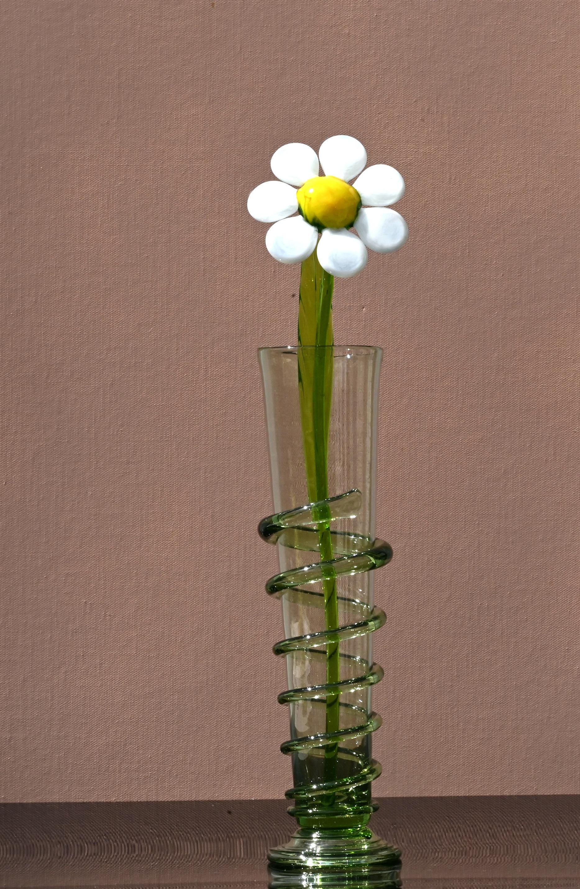 Hand-Blown Glass Daisy Vase: Light Green Art Glass Decor