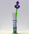 Cobalt blue 15.5" Iris in a hand-blown glass vase, complete decor accent.