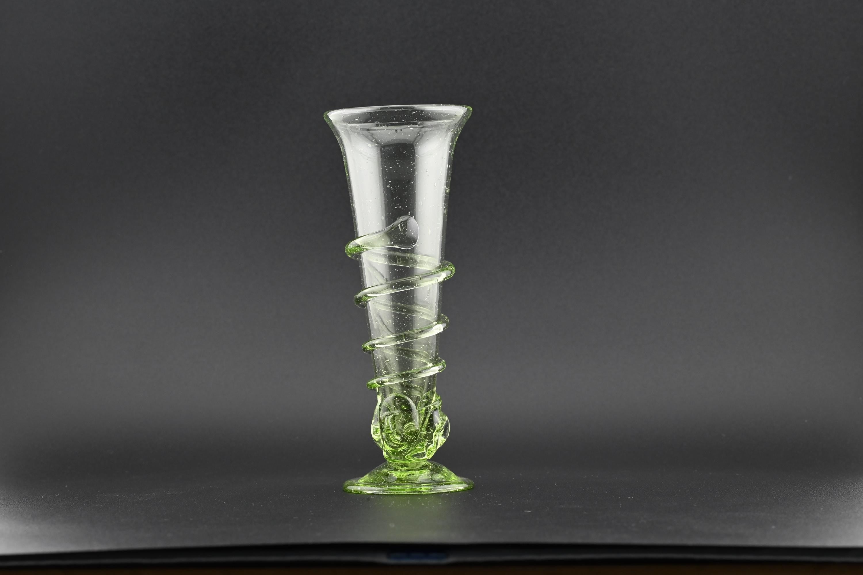 Handblown Green Glass Spiral Vase: Modern Art Glass Centerpiece
