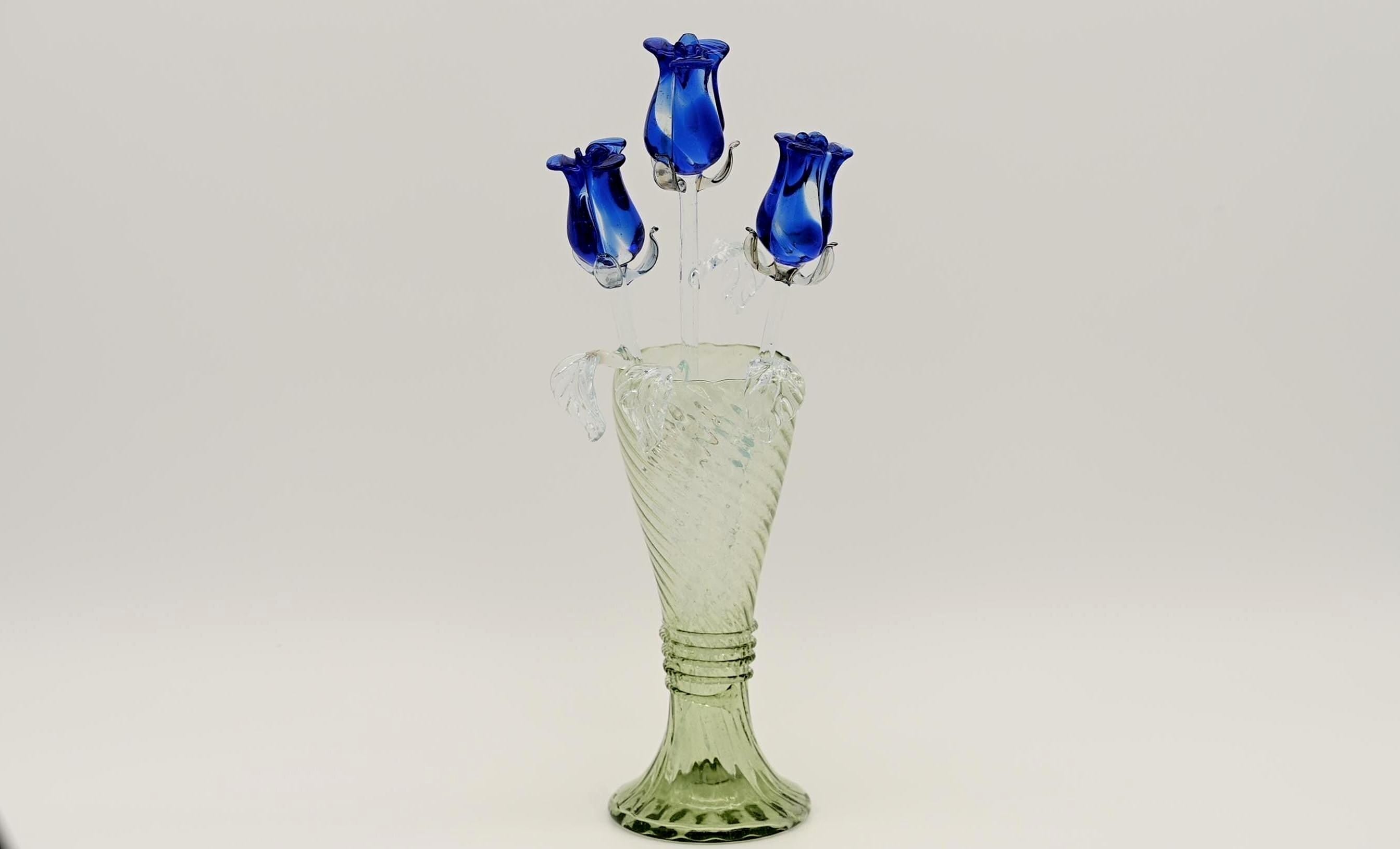 Handblown Glass Vase with 3 Flowers Set – Artisan Piece | Limited Forever Gift & Home Décor