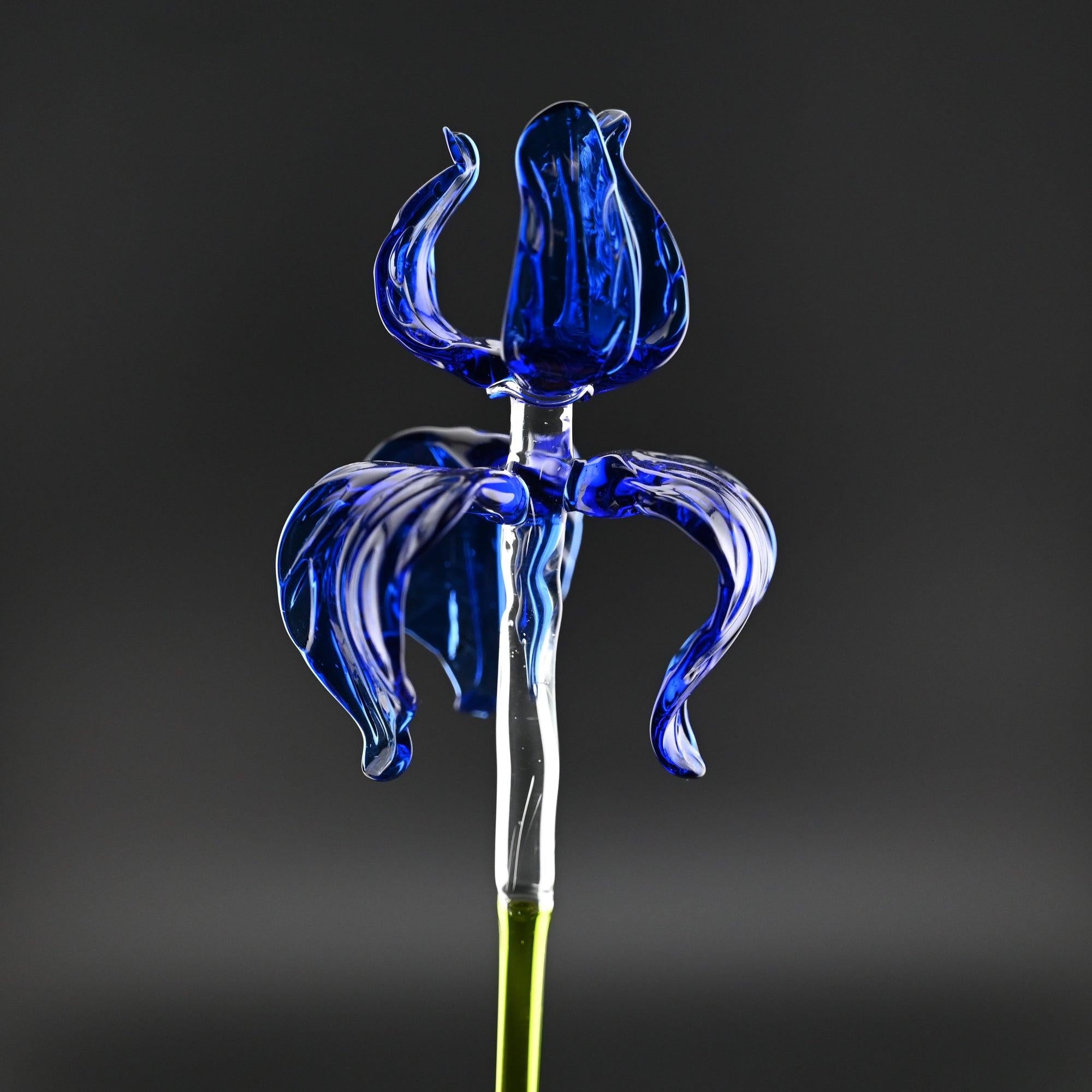 Glass Flowers in Vase - Glass Flowers and Vase - Glass Flowers Bouquet 17.5 inches - Glass Flower Bouquet - Blue Glass Iris Home Decor