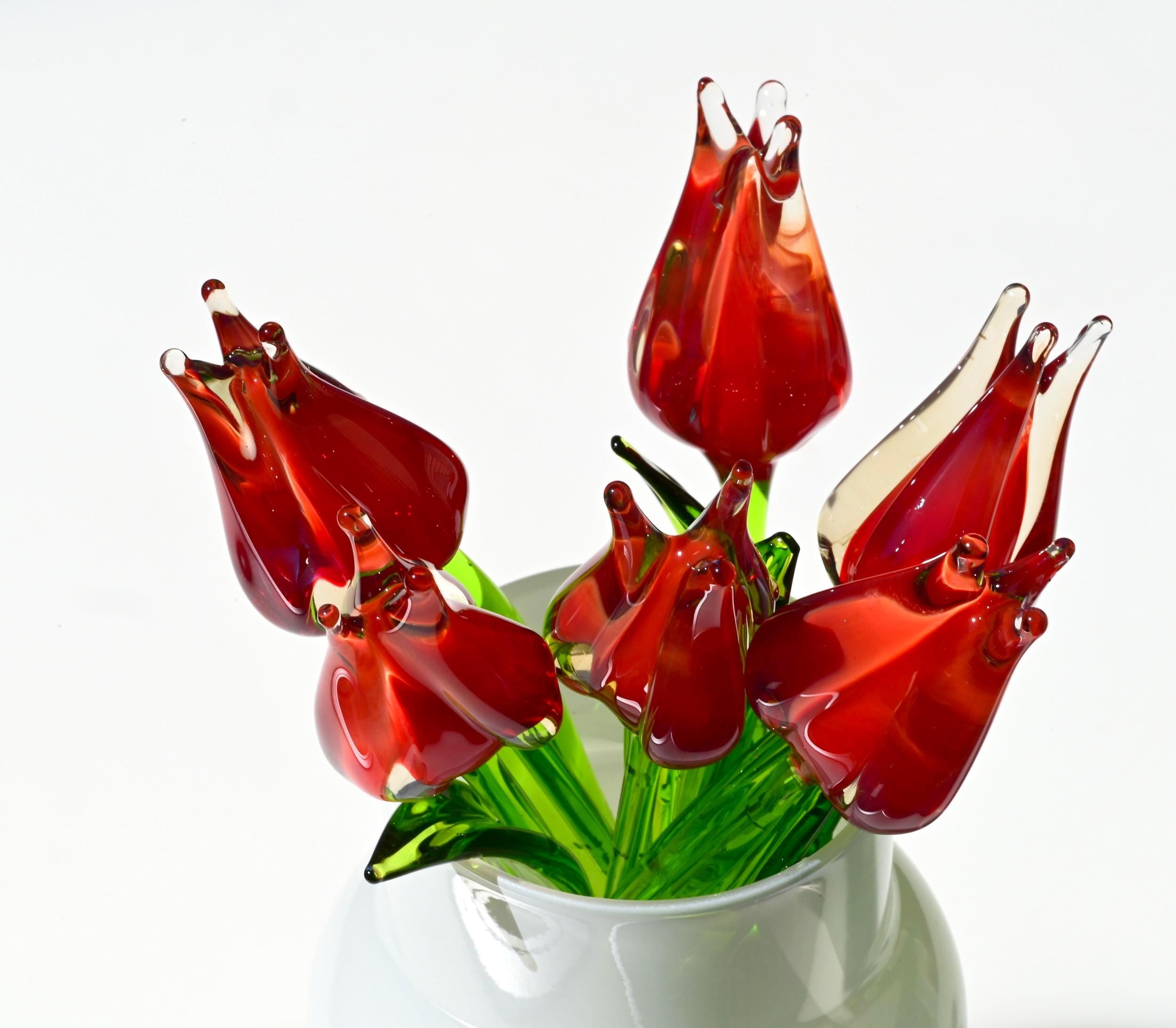 Handmade Red Glass Tulip: Flame Worked Sculpture, Collectible Statue