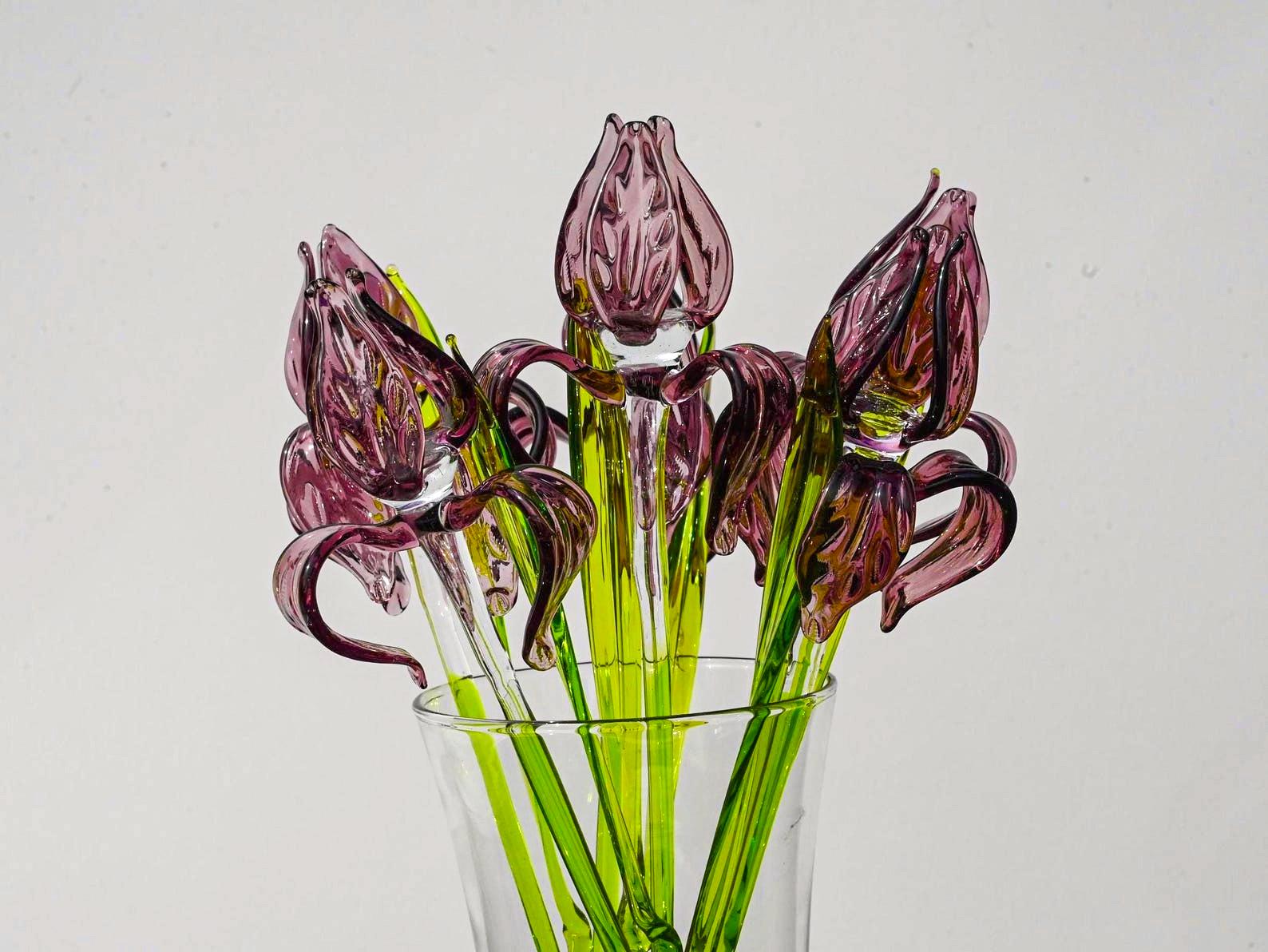 Handblown Amethyst Glass Flower: Elegant Floral Home Decor