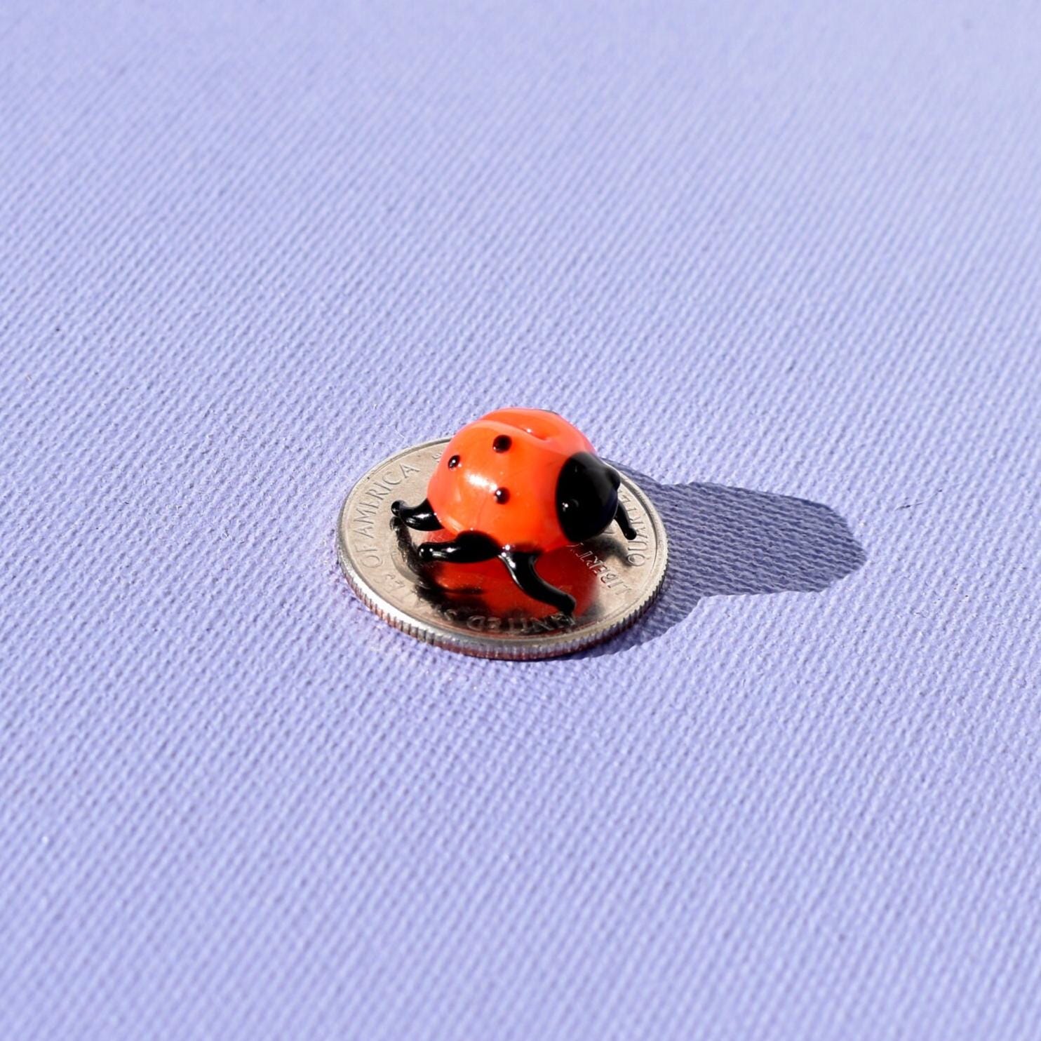 Lampwork Glass Ladybug Miniature: Whimsical Collectible Figurine