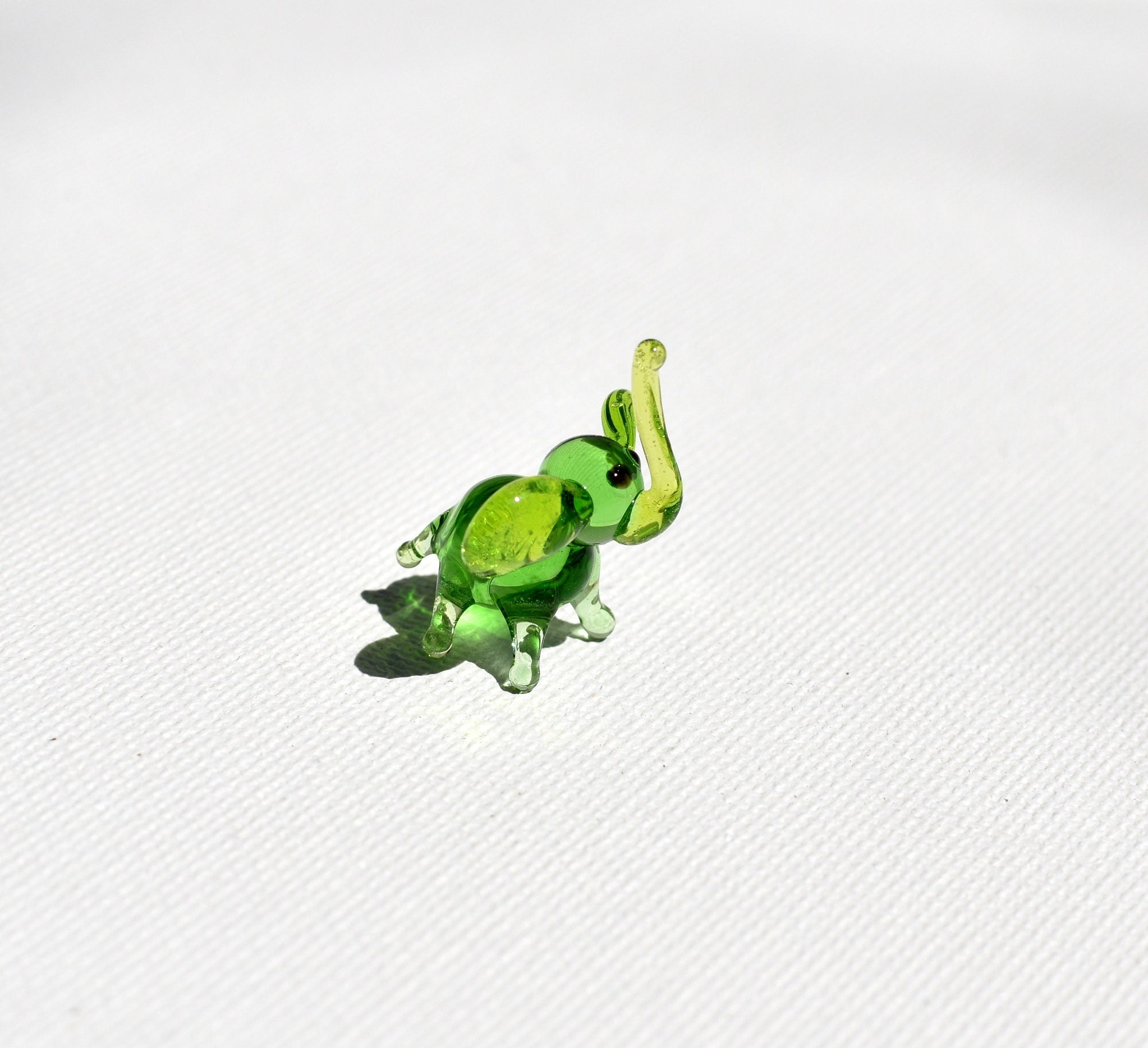 Miniature Green Elephant: Whimsical Handmade Glass Figurine