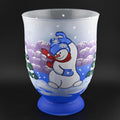 Christmas Vase: Handblown Frosted Glass Snowman Candle Holder