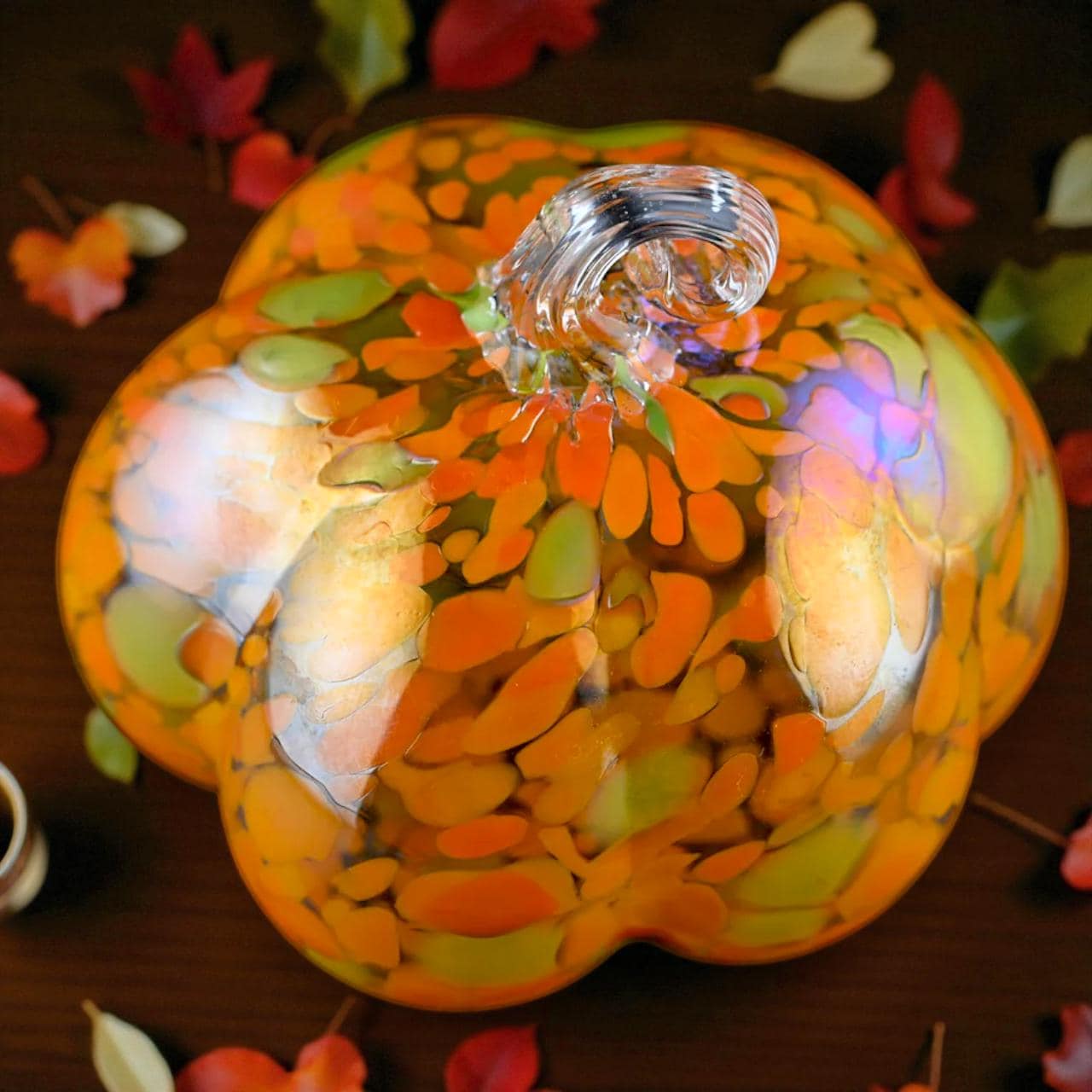 Glass Pumpkin - Hand Blown Orange Art Glass Pumpkin - Blown Glass Pumpkins - Handblown Glass Pumpkin - Stained Glass Pumpkin Decor