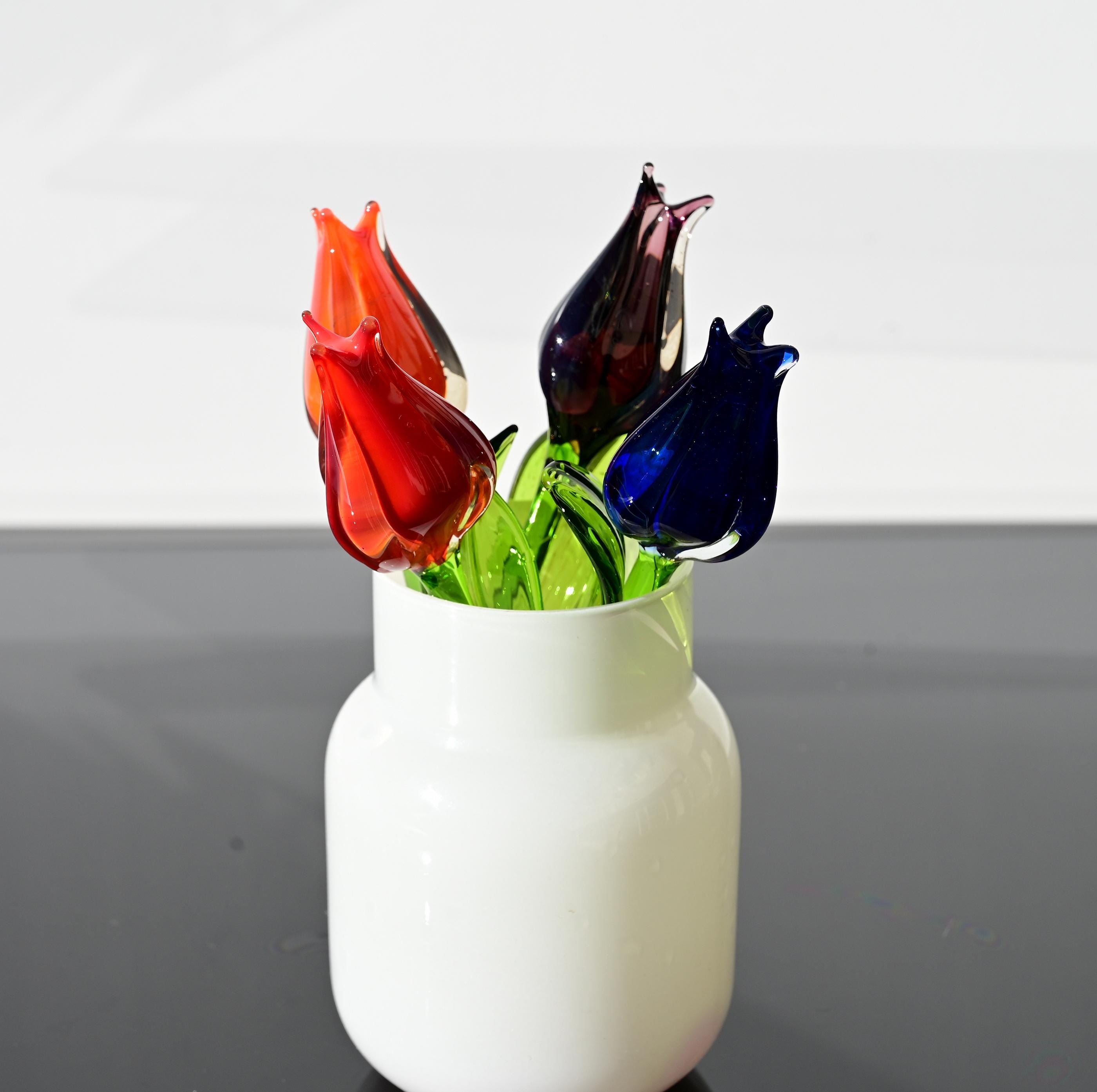 Handmade Glass Tulip Bouquet: Colorful Floral Sculpture, Flame Work Art.