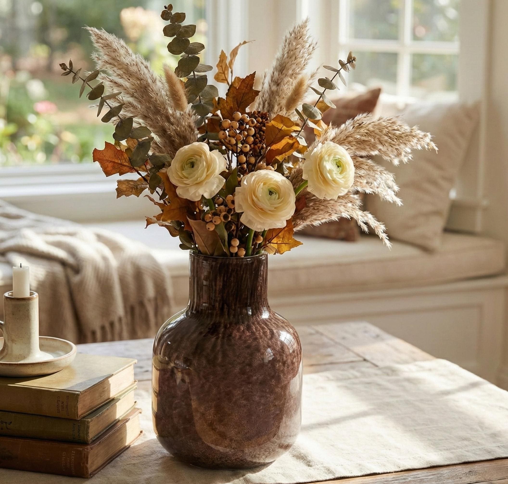 Brown Glass Vase | Hand Blown Glass Vase | Large Glass Vase | Handmade Glass Vase | Large Vase For Flowers | Modern Home Decor Gift