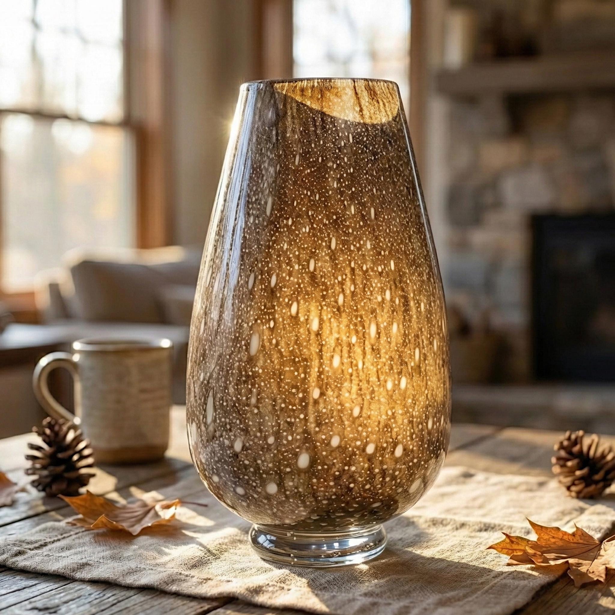 Brown Blown Glass Vase | Handmade Murano Style Art Glass Vase | Small Unique Flower Vase Luxury Modern Home Decor Gift