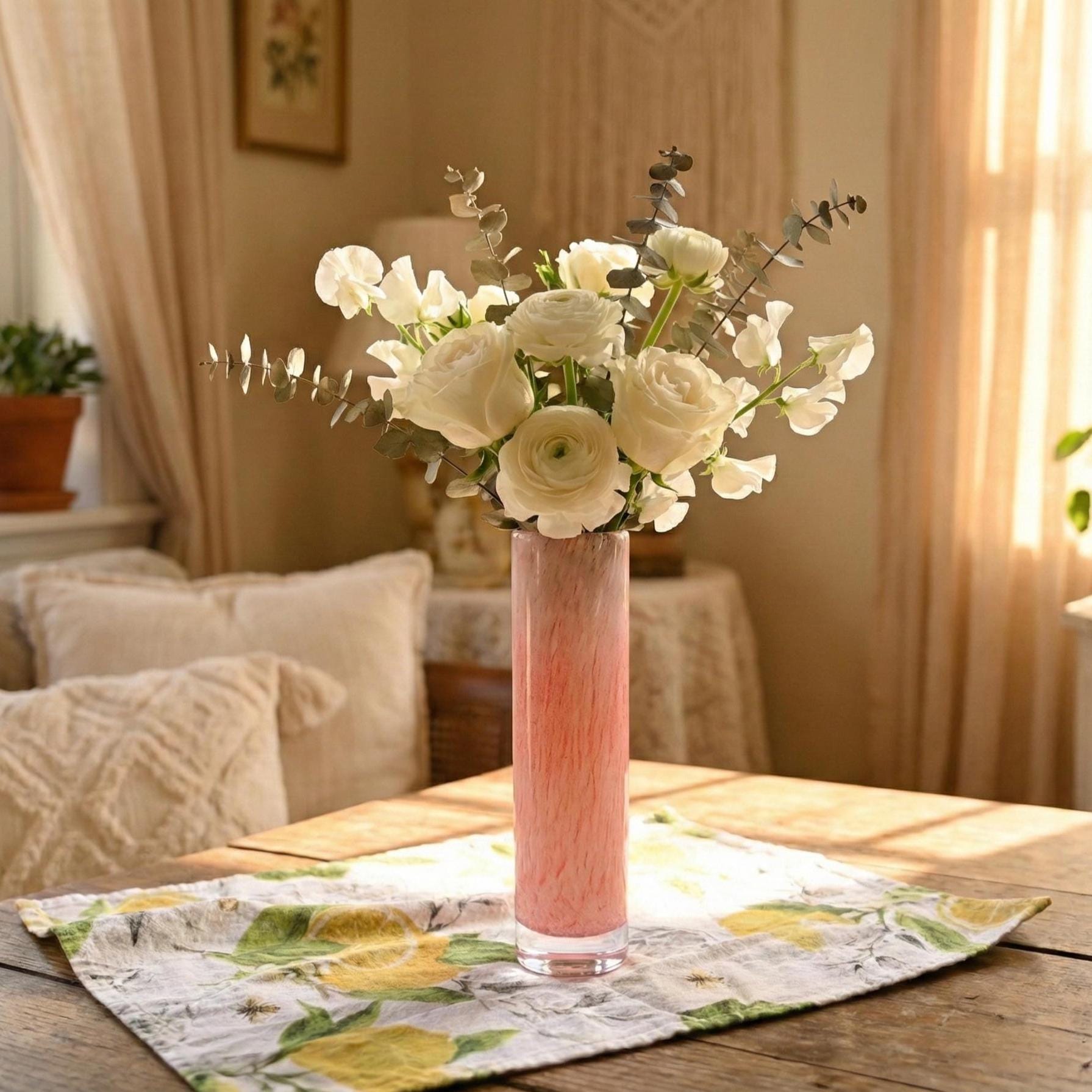 Pink Vase - Glass Flower Vase - Blown Glass Vase - Handmade Vase - Murano Glass Vase - Art Glass Vase Decor Gift for Her