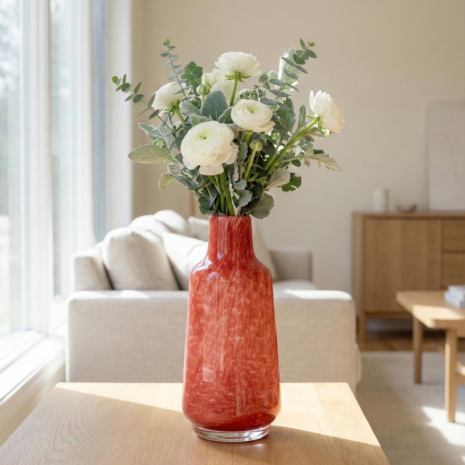 Heavy Red Glass Vase - Red Vase - Blown Glass Vase - Art Deco Vase Blown Bottle Glass Vase For Flowers - Handmade Home Decor Gift For Her
