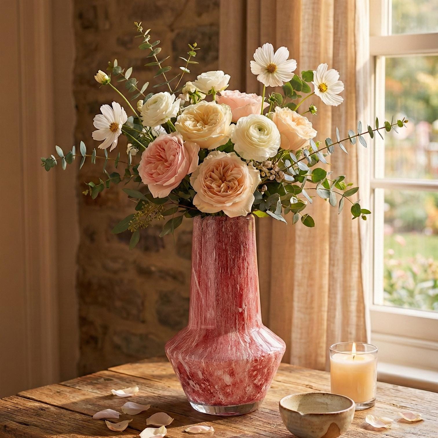 Vases for Flowers Unique - Pink Art Deco Vase - Blown Glass Vase - Murano Glass Vase - Glass Flower Vase - Unique Vase Decor - Modern