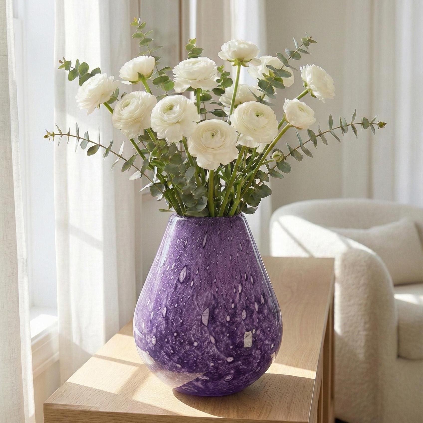 Purple Vase - Extra Large Vases - Blown Glass Vase - Art Deco Vase - Handmade Murano Glass Vase for Flowers - Home Decor Gift for Her