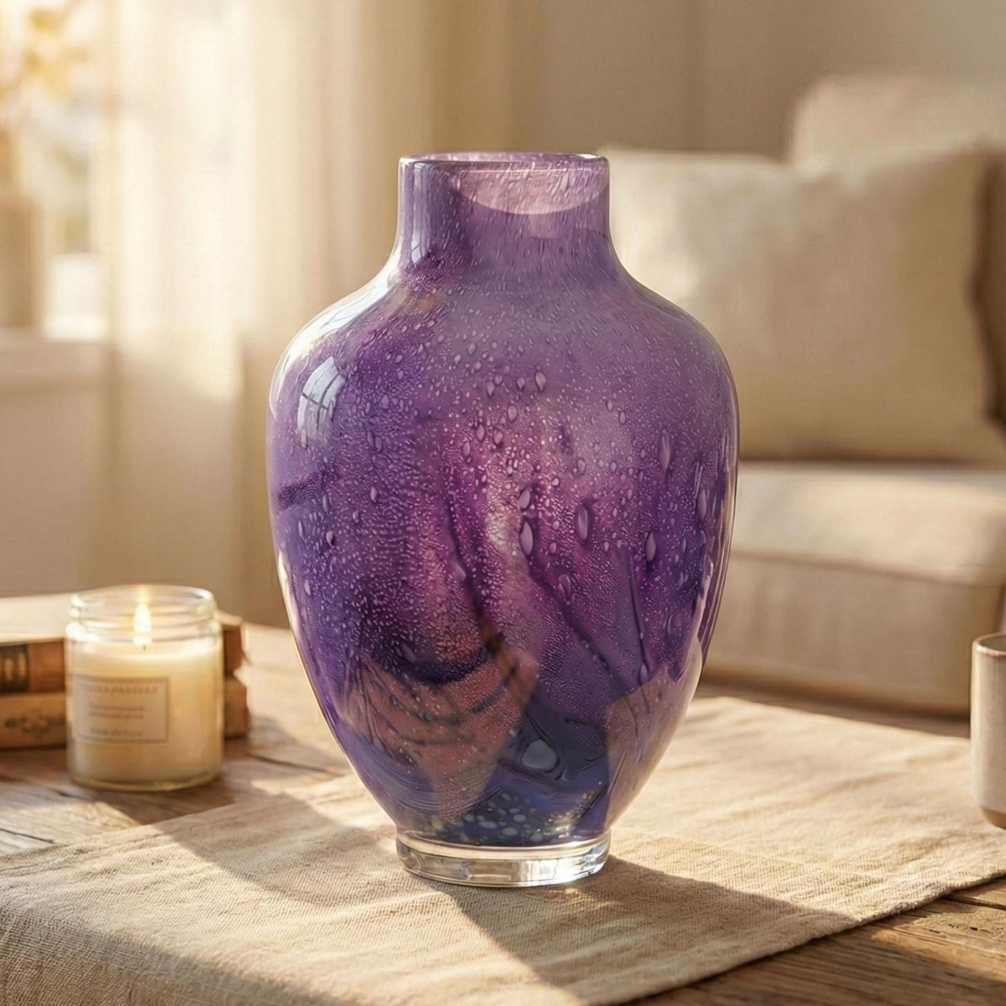 Purple Glass Vase - Purple Vases for Flowers - Hand Blown Glass Vase - Large Vase - Handmade Vase for Flowers - Home Decor Gift for Her