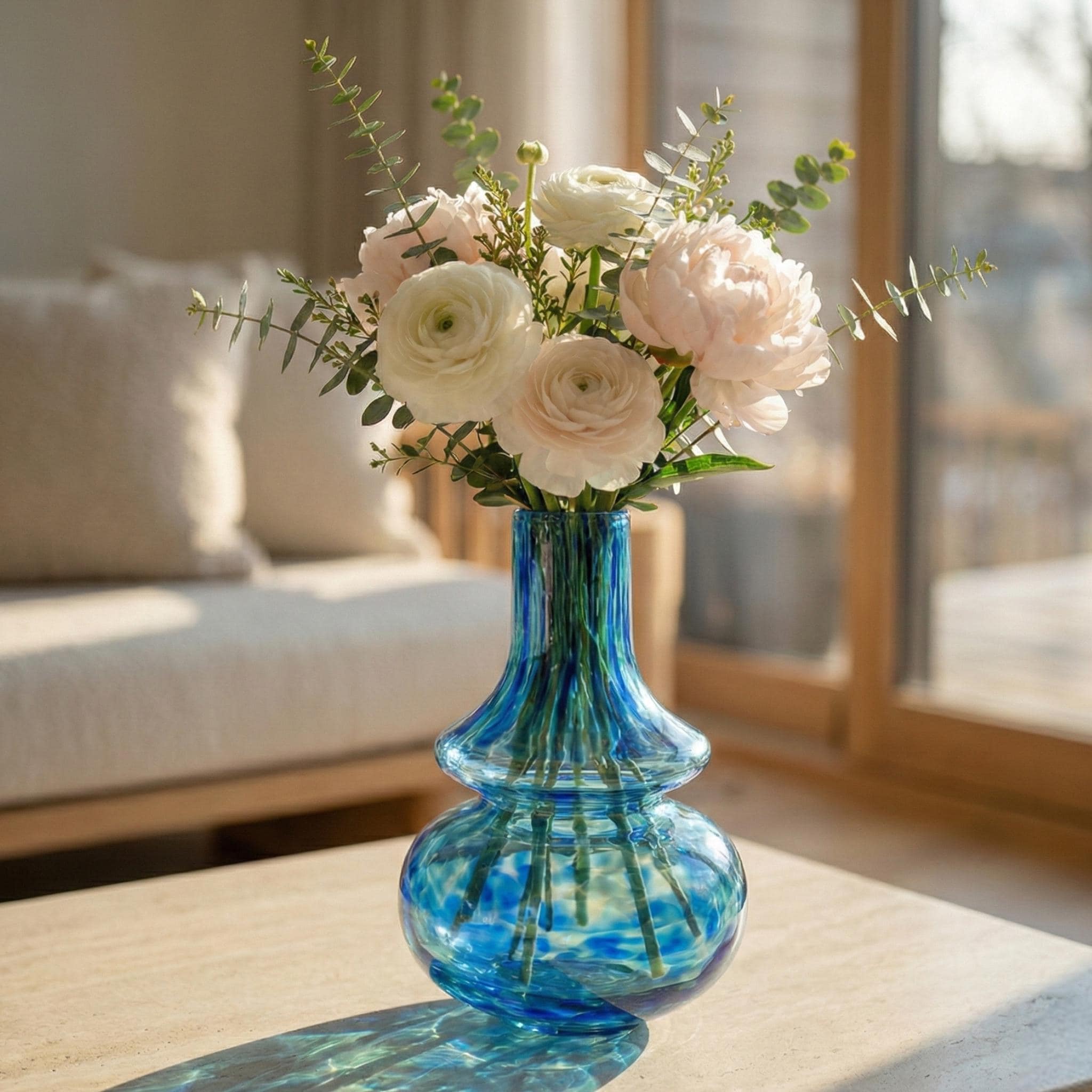 Cobalt Blue Glass Vase - Hand Blown Vase - Blue Murano Glass Vase For Flowers - Blue Glass Vase - Unique Vase Home Decor Gift