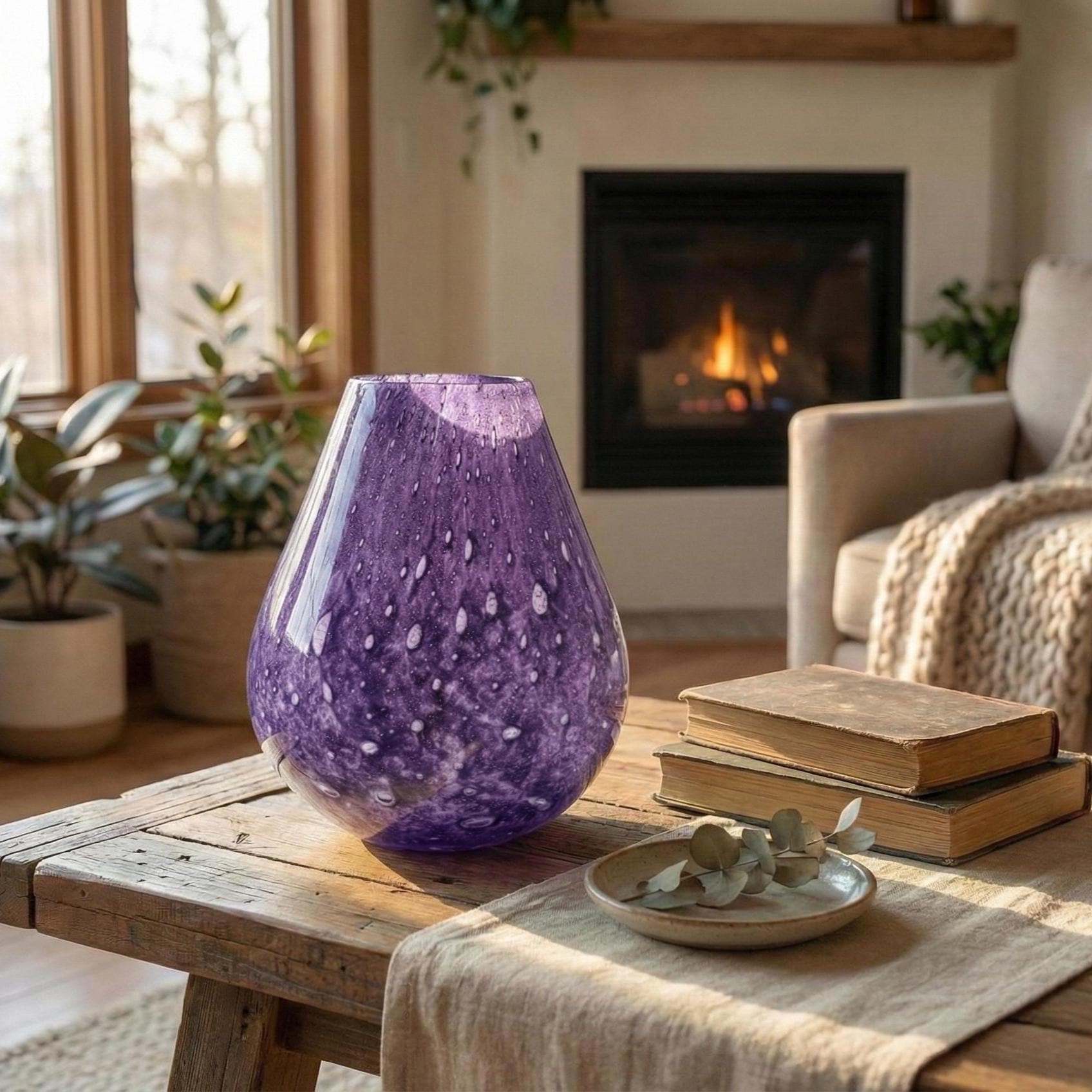 Purple Vase - Extra Large Vases - Blown Glass Vase - Art Deco Vase - Handmade Murano Glass Vase for Flowers - Home Decor Gift for Her
