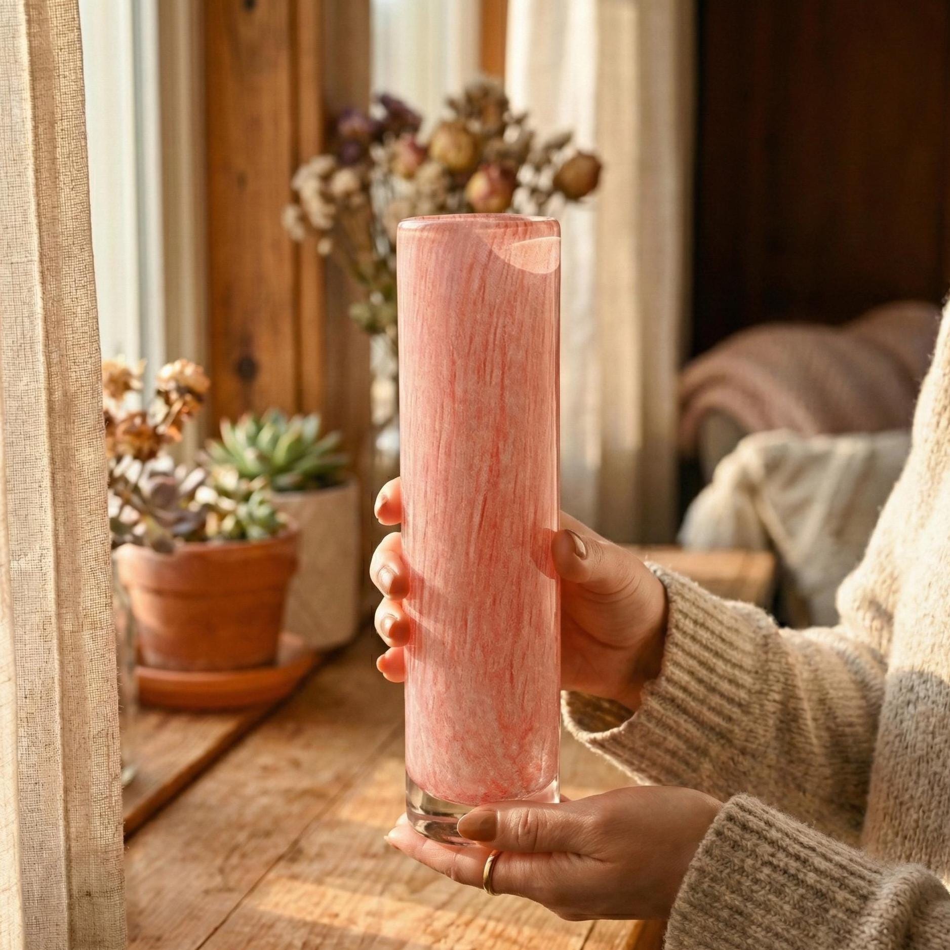 Pink Cylinder Glass Vase