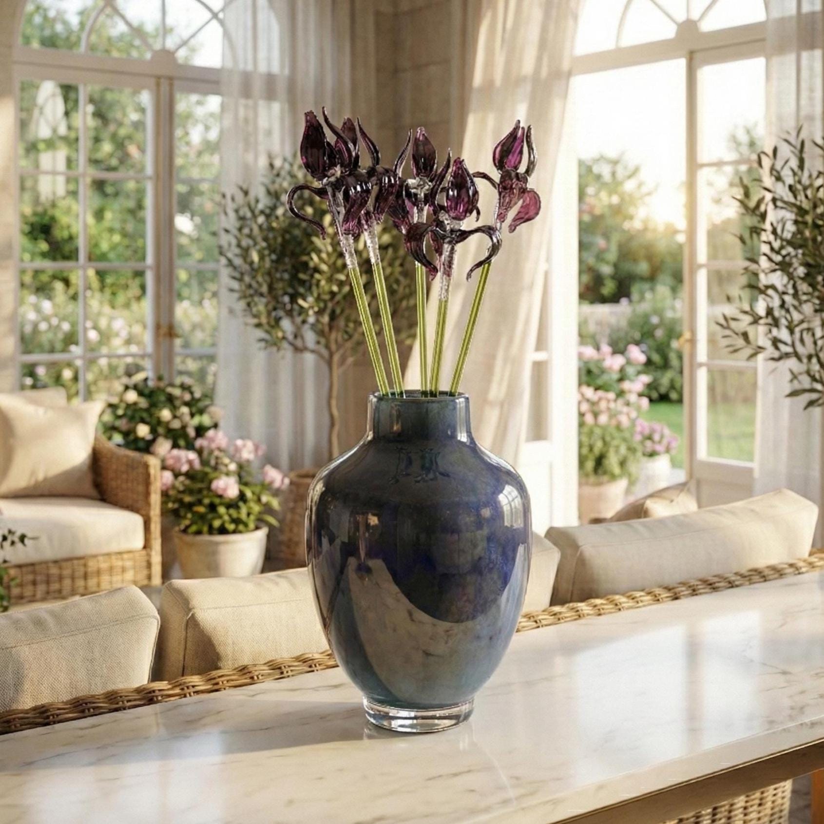 Midnight Iris Glass Centerpiece
