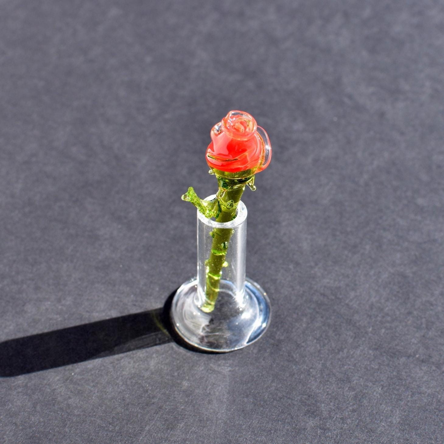 Hand Blown Glass Rose in Vase - Mini Glass Flower - Romantic Mothers Day Gifts for Her